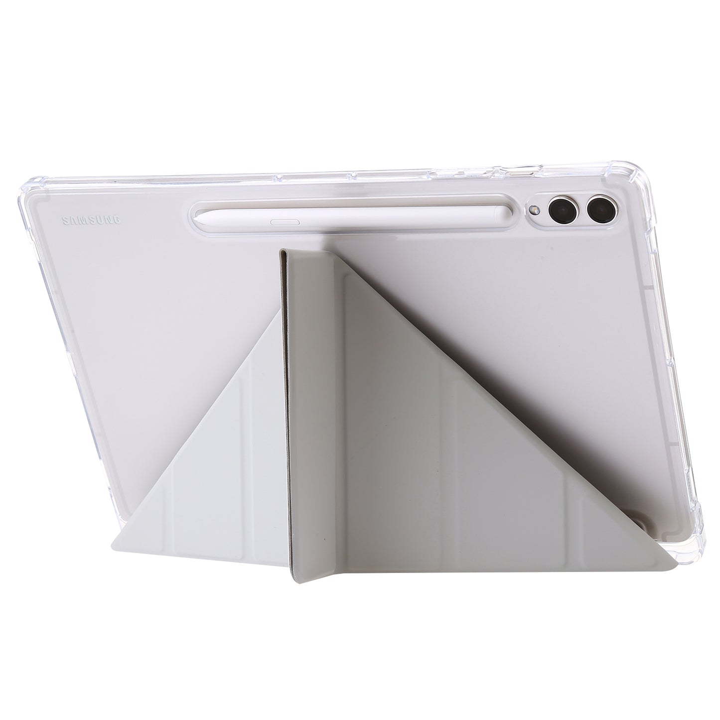 For Samsung Galaxy Tab S9+ Origami Tri-fold Stand Cover PU Leather+Acrylic+TPU Auto Wake / Sleep Tablet Case