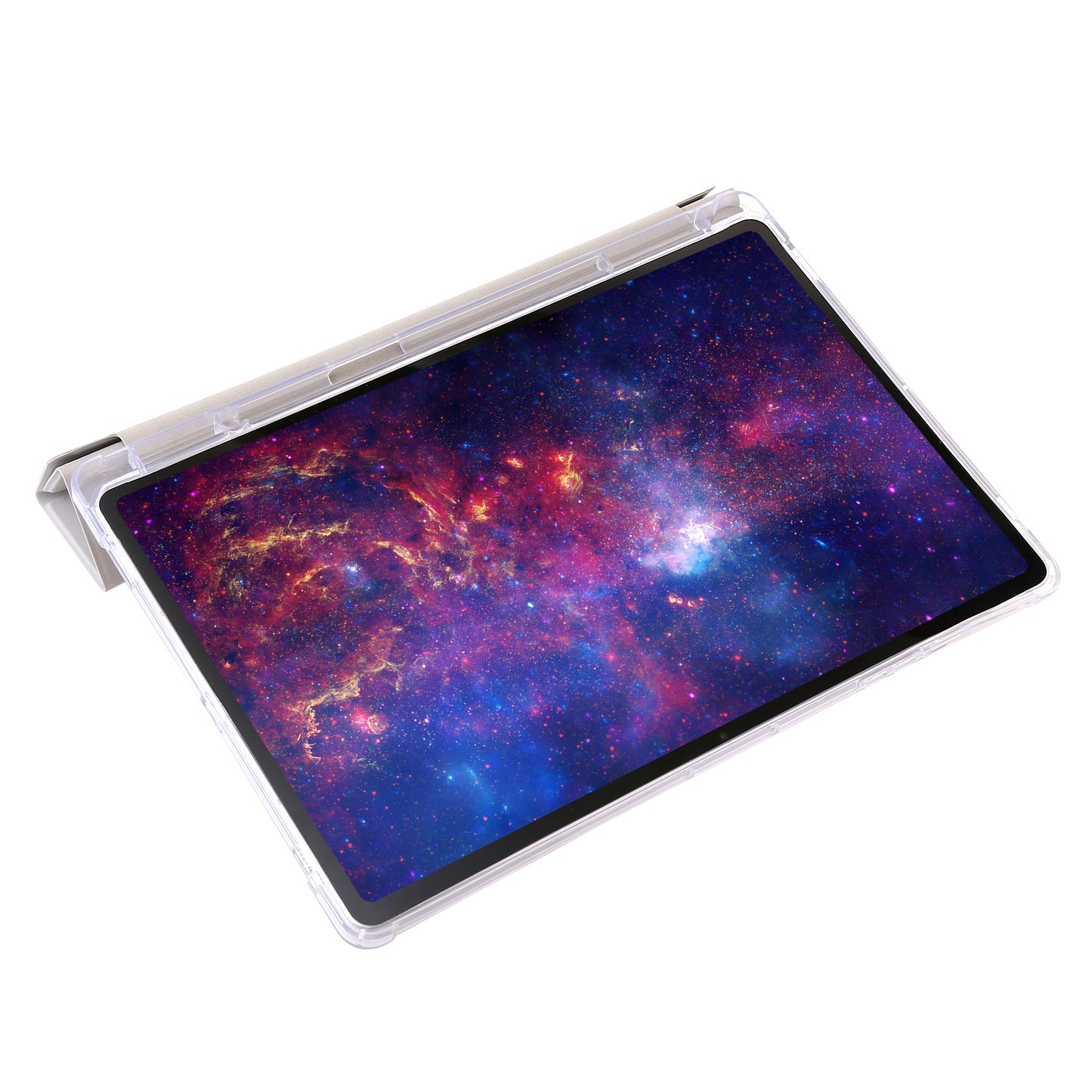 For Samsung Galaxy Tab S9+ Origami Tri-fold Stand Cover PU Leather+Acrylic+TPU Auto Wake / Sleep Tablet Case