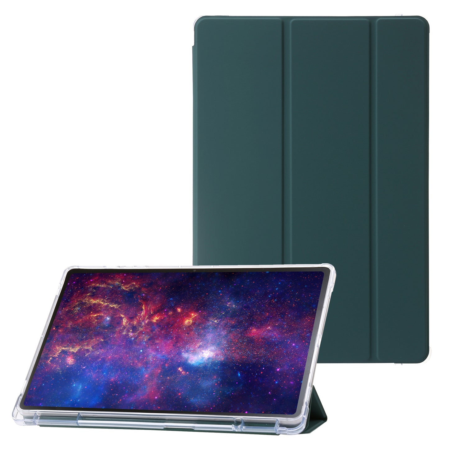 For Samsung Galaxy Tab S9 Ultra Tri-fold Stand Folio Smart Case PU Leather+Acrylic+TPU Clear Tablet Cover