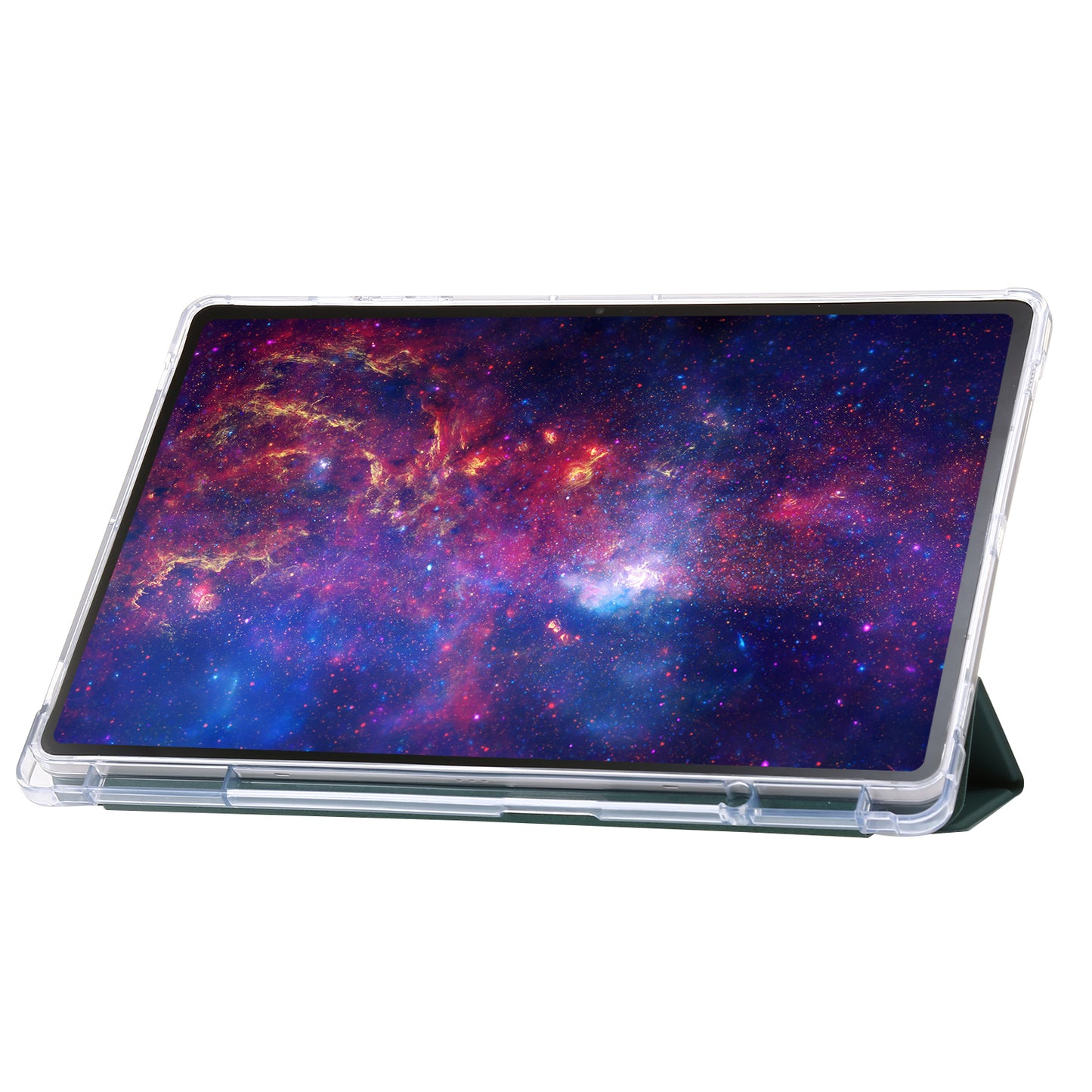 For Samsung Galaxy Tab S9 Ultra Tri-fold Stand Folio Smart Case PU Leather+Acrylic+TPU Clear Tablet Cover