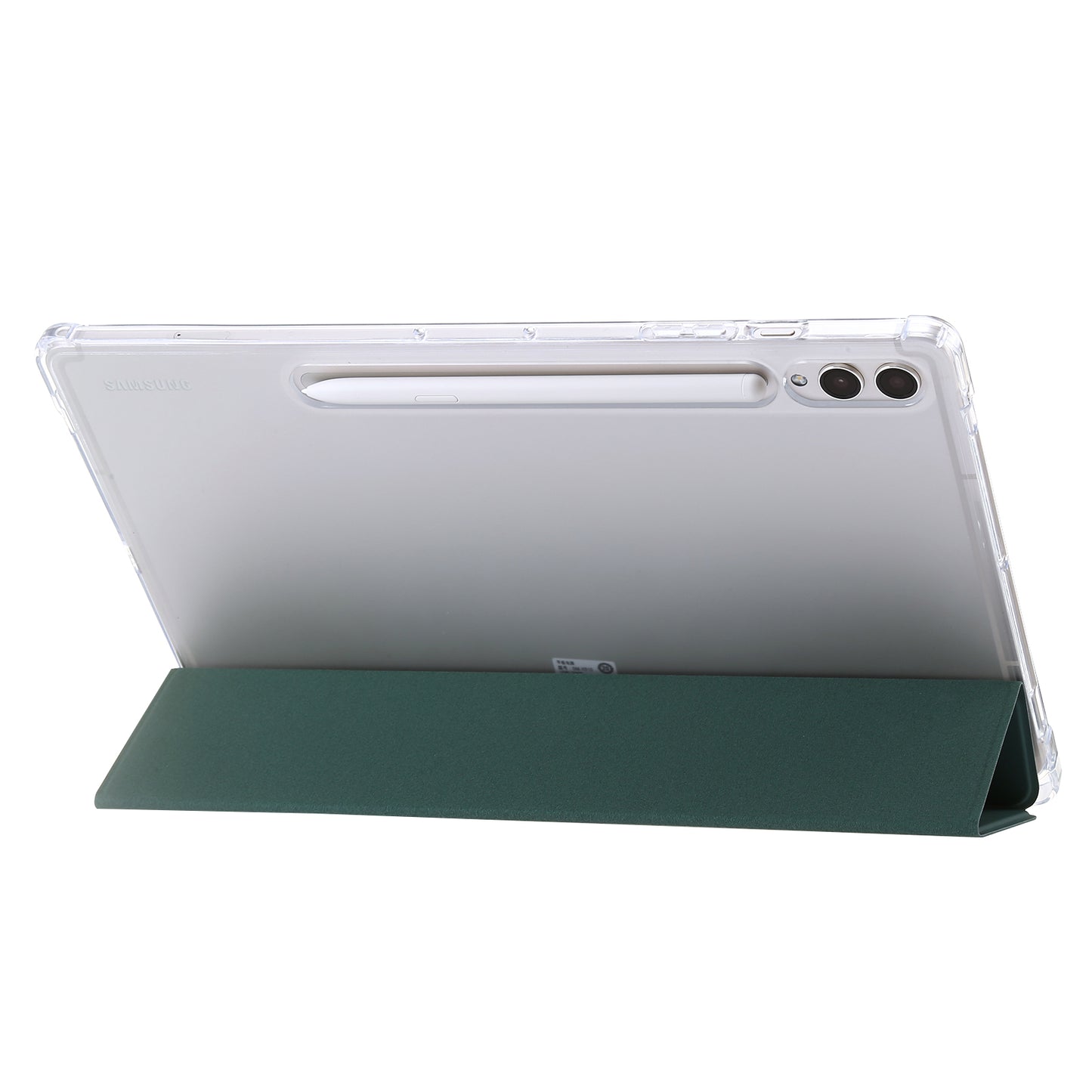 For Samsung Galaxy Tab S9 Ultra Tri-fold Stand Folio Smart Case PU Leather+Acrylic+TPU Clear Tablet Cover