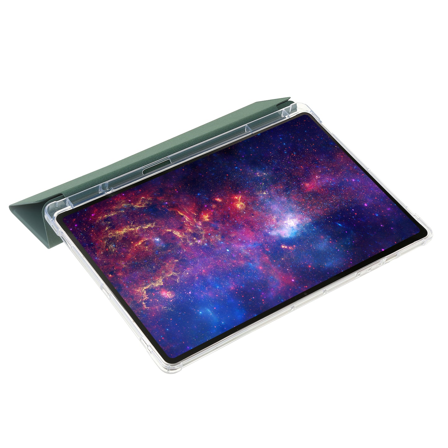 For Samsung Galaxy Tab S9 Ultra Tri-fold Stand Folio Smart Case PU Leather+Acrylic+TPU Clear Tablet Cover