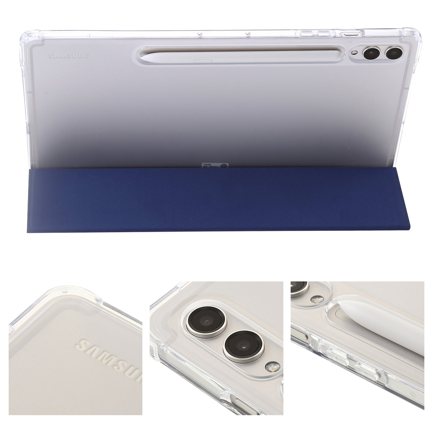 For Samsung Galaxy Tab S9 Ultra Tri-fold Stand Folio Smart Case PU Leather+Acrylic+TPU Clear Tablet Cover