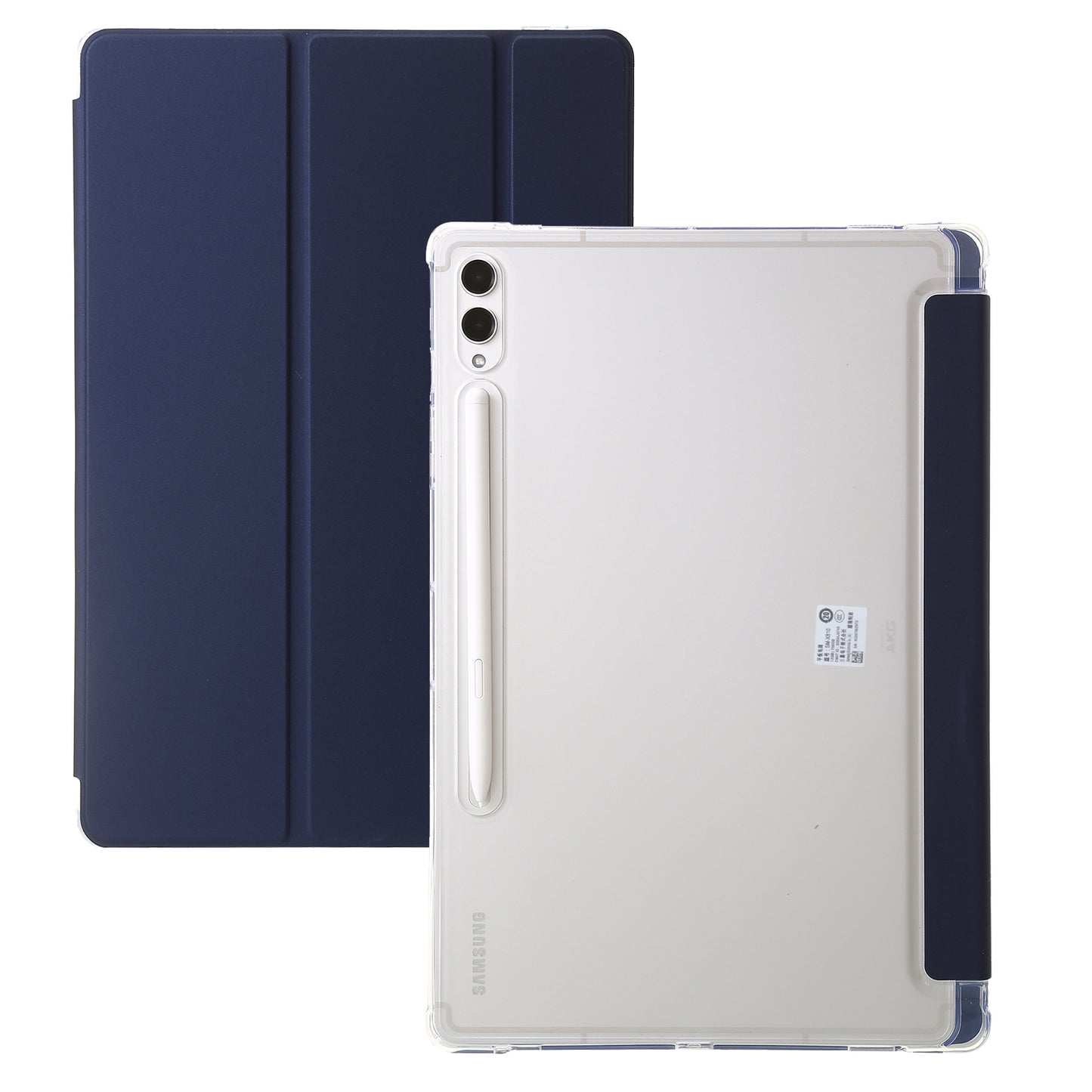For Samsung Galaxy Tab S9 Ultra Tri-fold Stand Folio Smart Case PU Leather+Acrylic+TPU Clear Tablet Cover