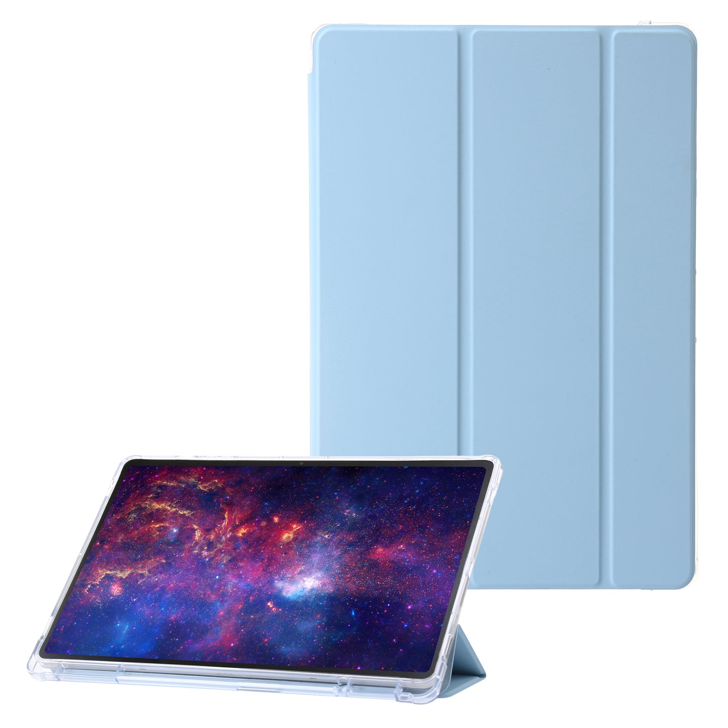 For Samsung Galaxy Tab S9 Ultra Tri-fold Stand Folio Smart Case PU Leather+Acrylic+TPU Clear Tablet Cover