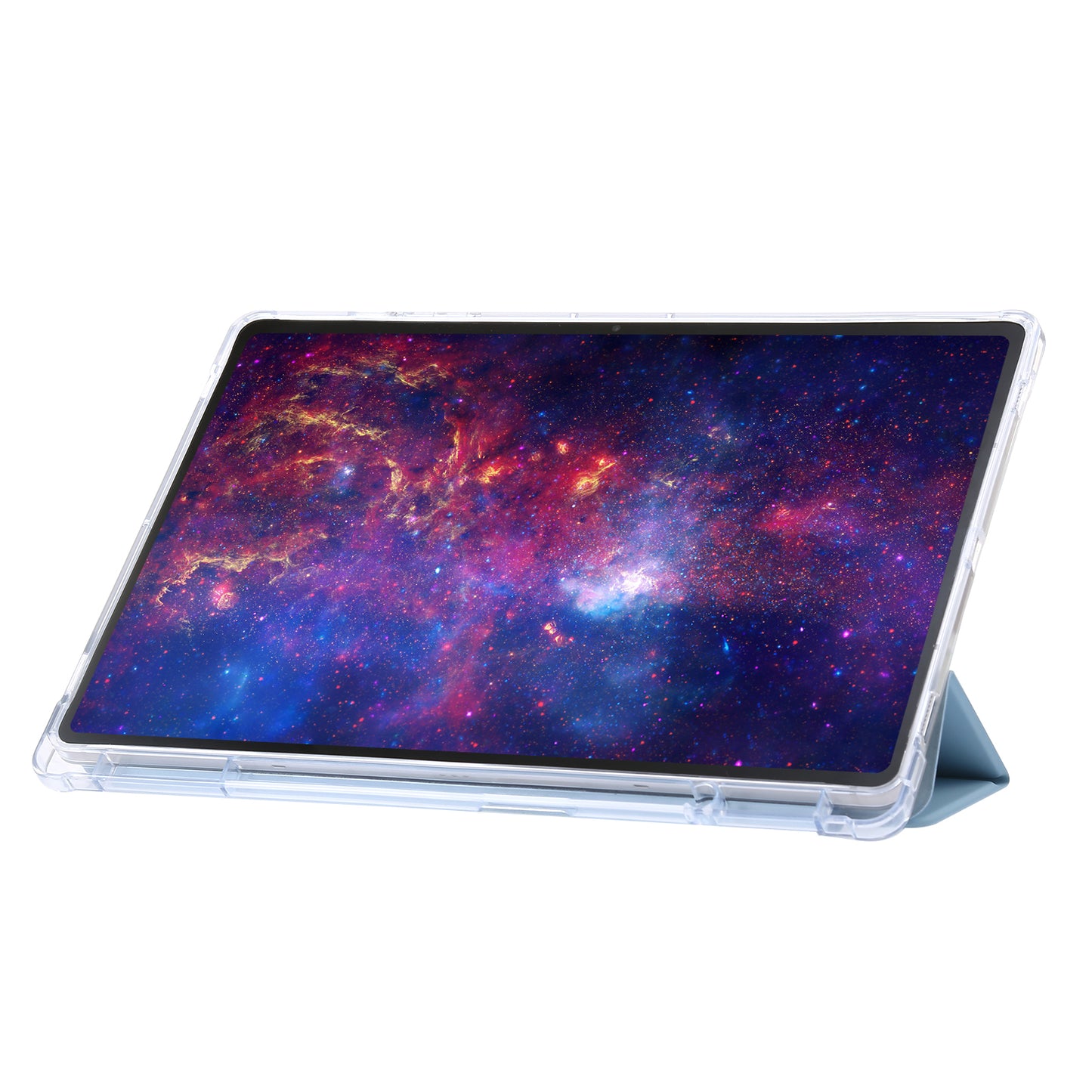For Samsung Galaxy Tab S9 Ultra Tri-fold Stand Folio Smart Case PU Leather+Acrylic+TPU Clear Tablet Cover