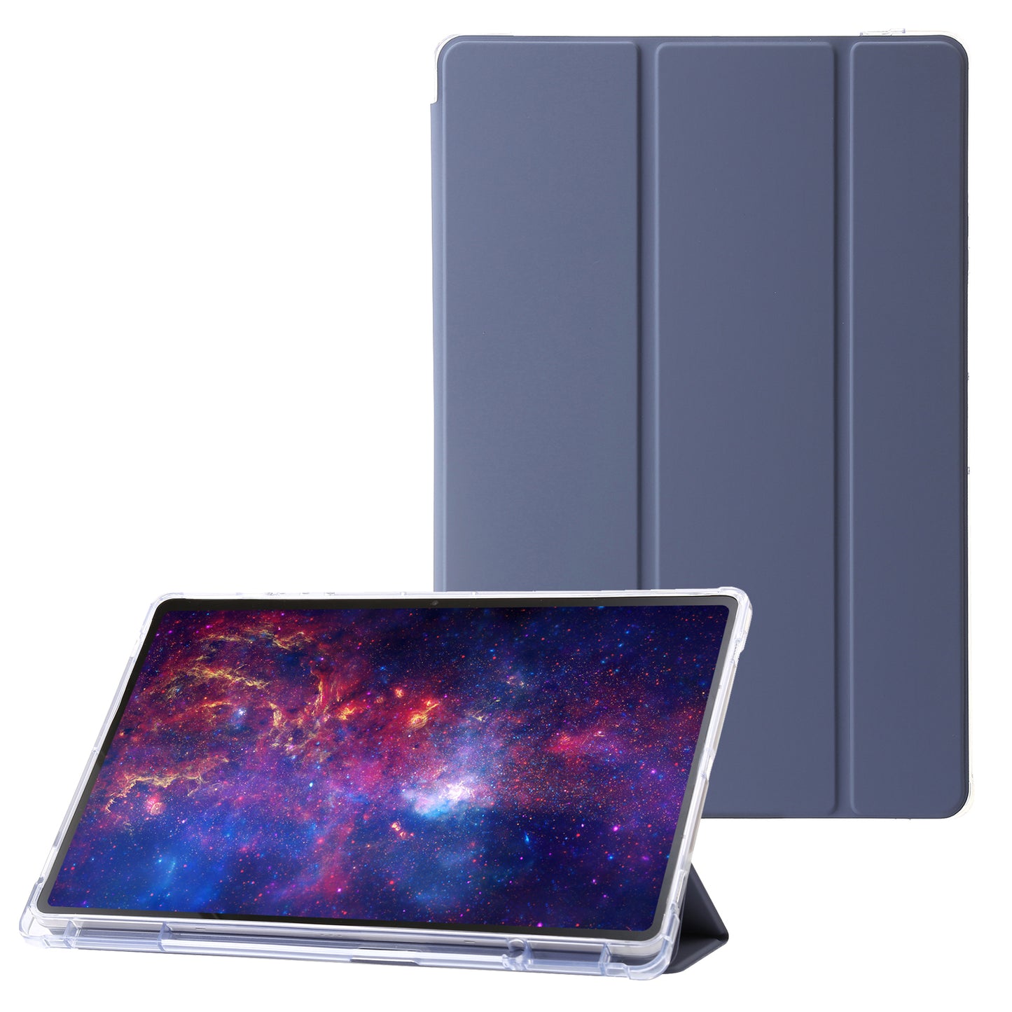 For Samsung Galaxy Tab S9 Ultra Tri-fold Stand Folio Smart Case PU Leather+Acrylic+TPU Clear Tablet Cover