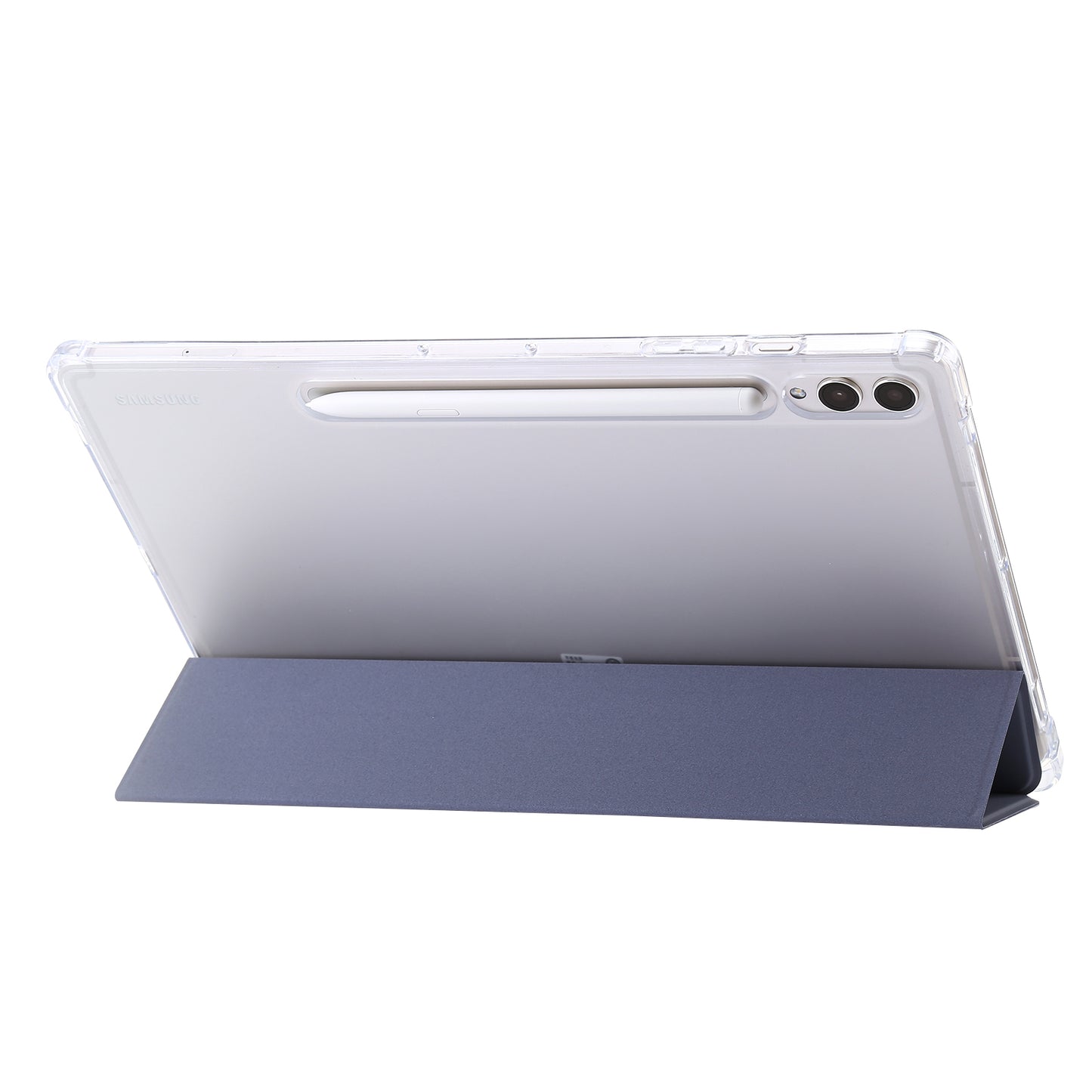 For Samsung Galaxy Tab S9 Ultra Tri-fold Stand Folio Smart Case PU Leather+Acrylic+TPU Clear Tablet Cover