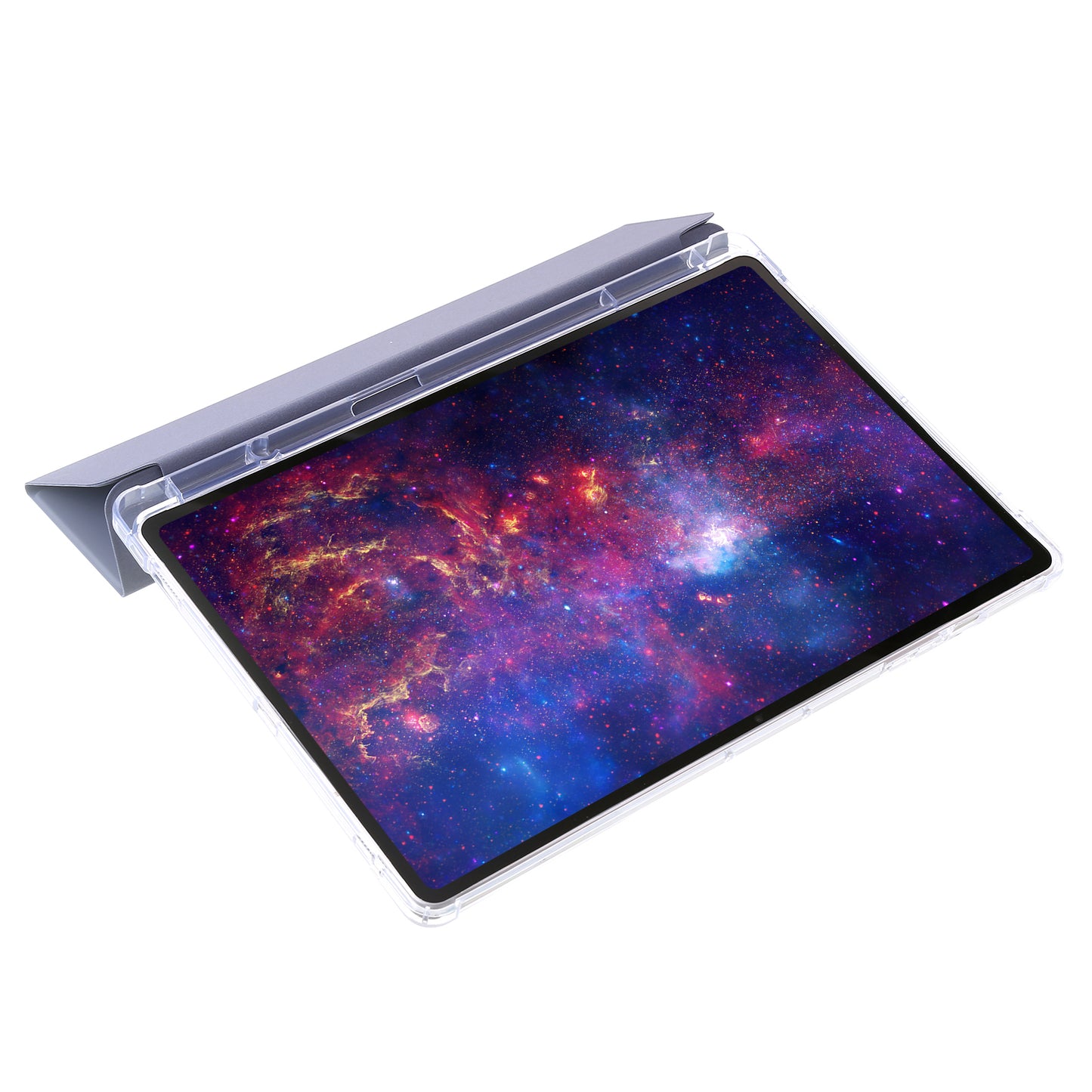 For Samsung Galaxy Tab S9 Ultra Tri-fold Stand Folio Smart Case PU Leather+Acrylic+TPU Clear Tablet Cover