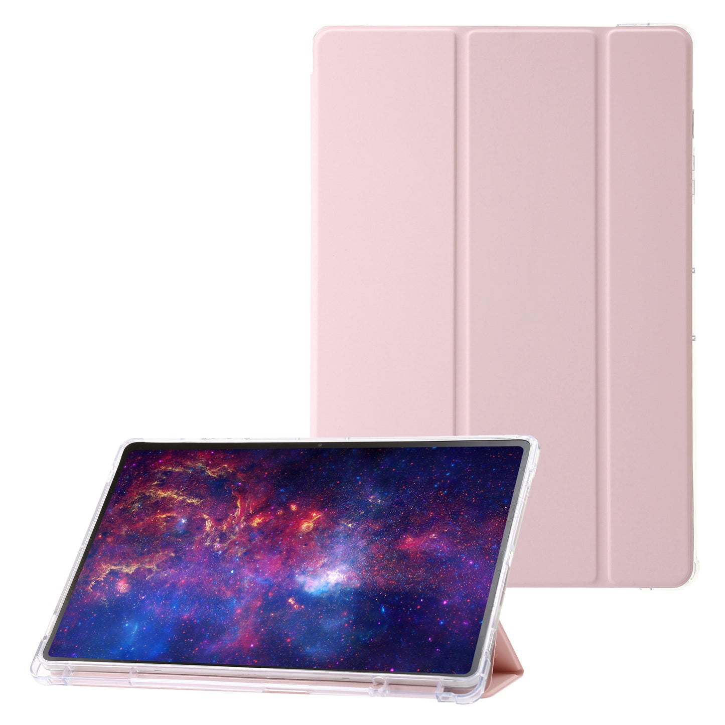 For Samsung Galaxy Tab S9 Ultra Tri-fold Stand Folio Smart Case PU Leather+Acrylic+TPU Clear Tablet Cover