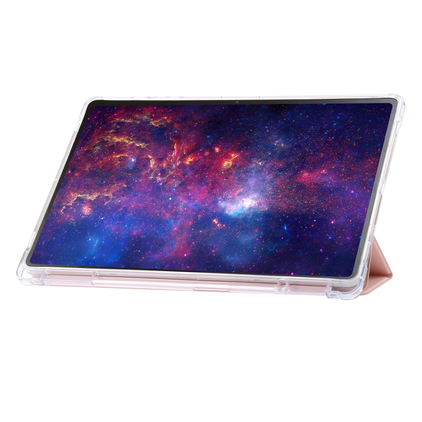 For Samsung Galaxy Tab S9 Ultra Tri-fold Stand Folio Smart Case PU Leather+Acrylic+TPU Clear Tablet Cover