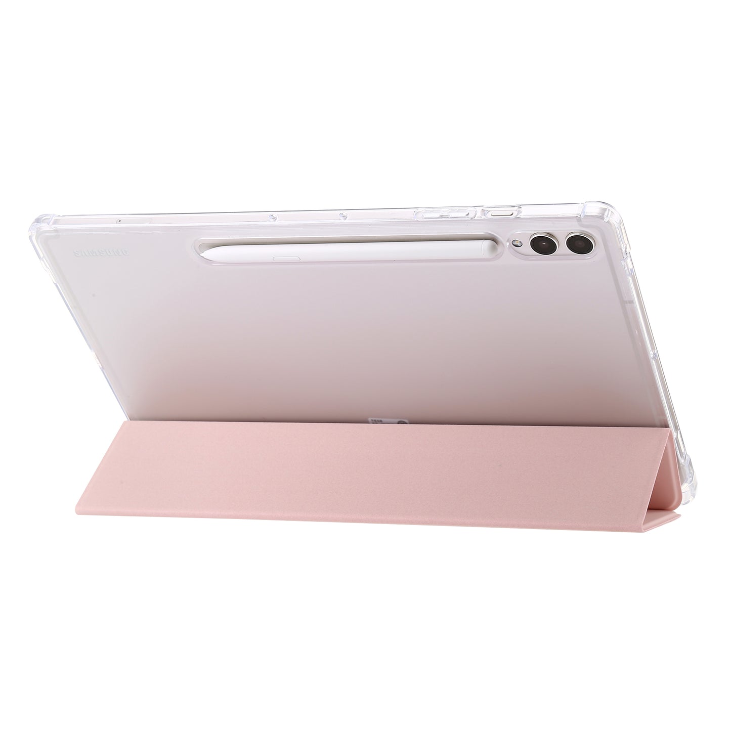 For Samsung Galaxy Tab S9 Ultra Tri-fold Stand Folio Smart Case PU Leather+Acrylic+TPU Clear Tablet Cover
