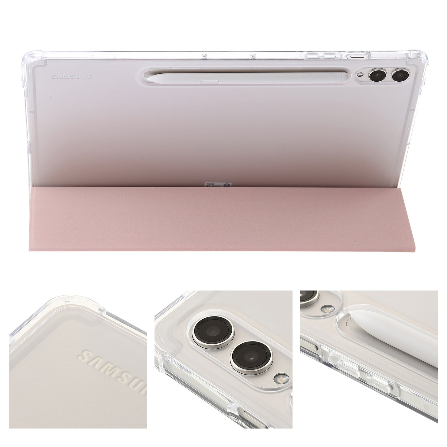 For Samsung Galaxy Tab S9 Ultra Tri-fold Stand Folio Smart Case PU Leather+Acrylic+TPU Clear Tablet Cover
