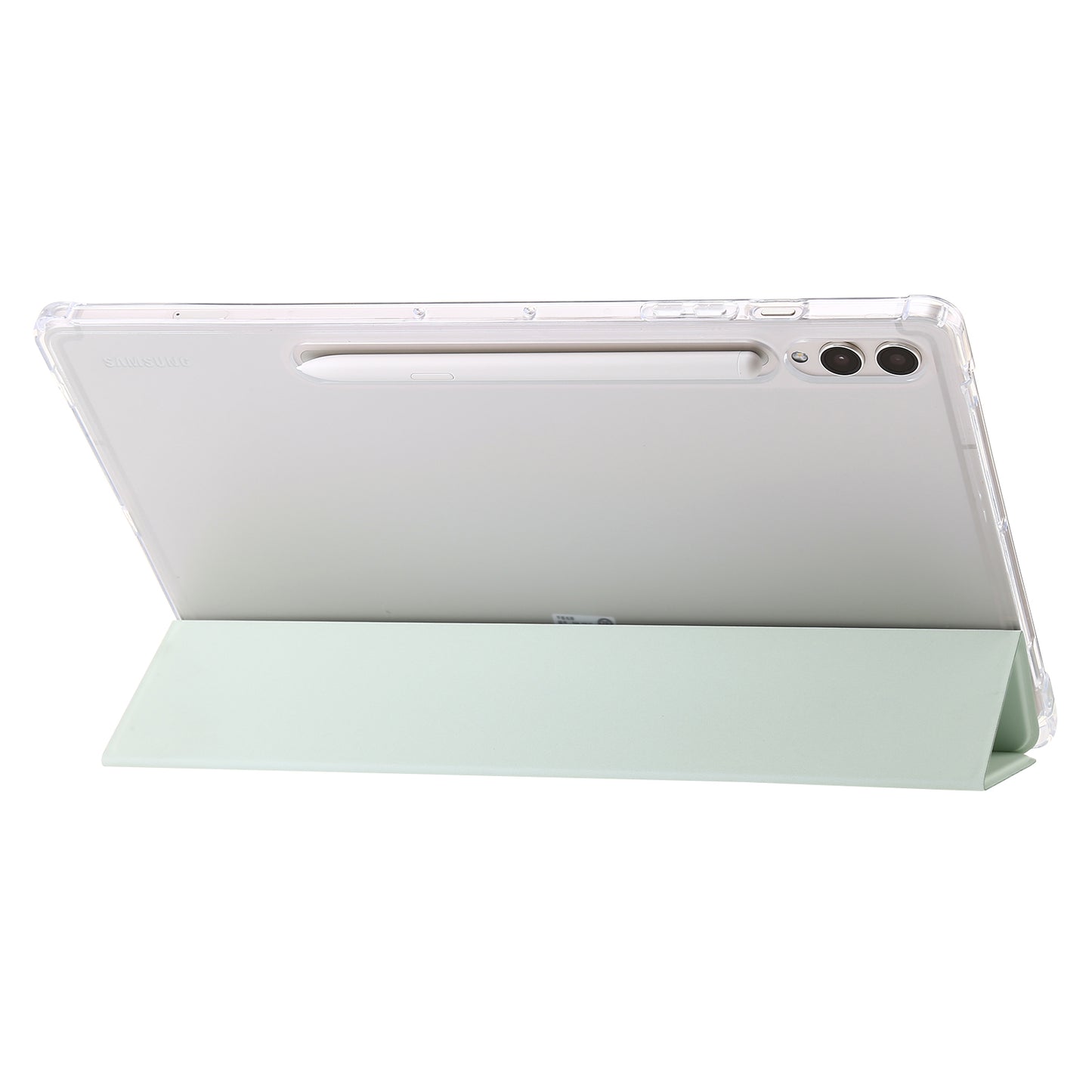 For Samsung Galaxy Tab S9 Ultra Tri-fold Stand Folio Smart Case PU Leather+Acrylic+TPU Clear Tablet Cover