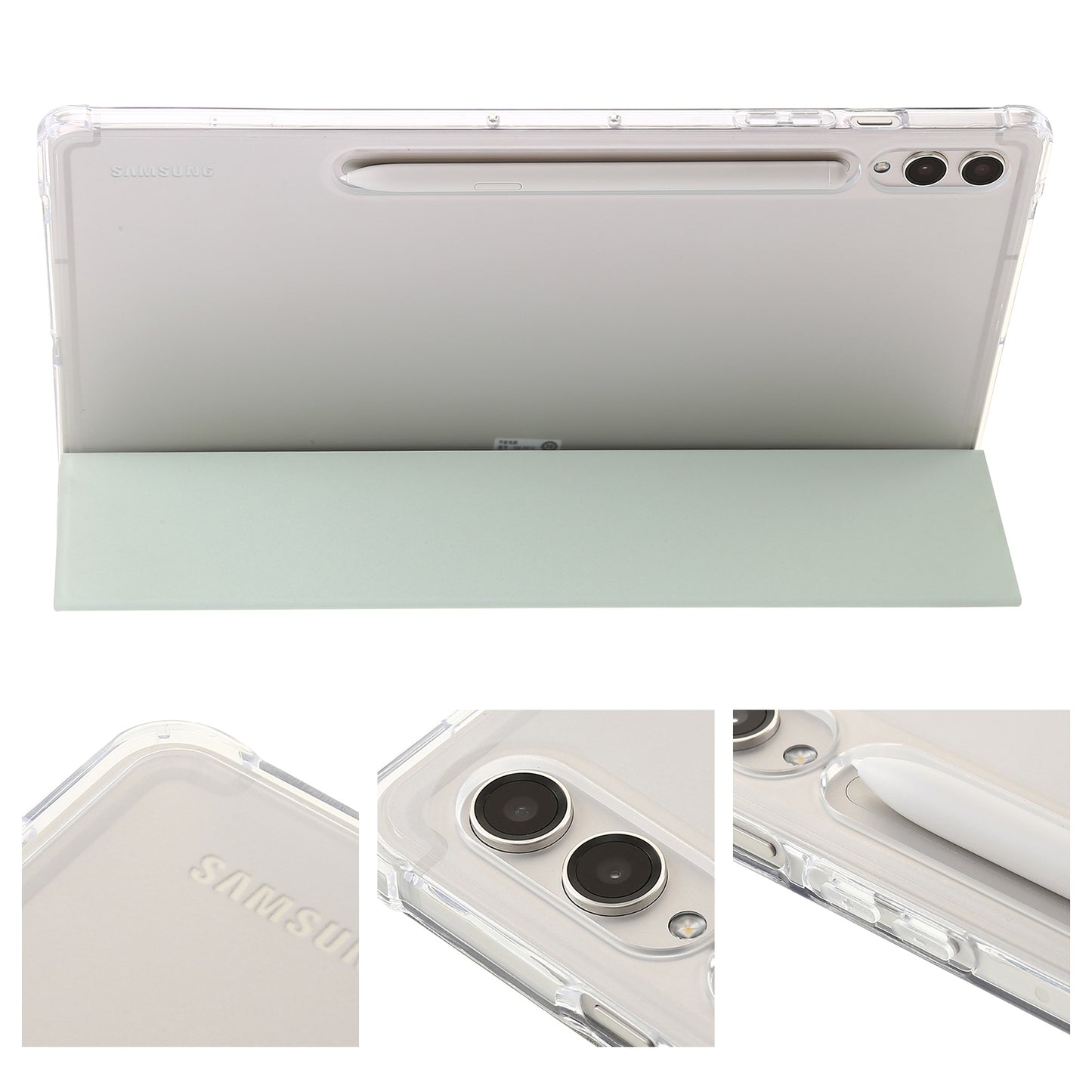 For Samsung Galaxy Tab S9 Ultra Tri-fold Stand Folio Smart Case PU Leather+Acrylic+TPU Clear Tablet Cover