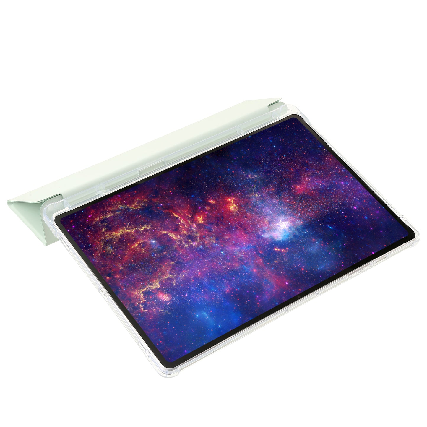 For Samsung Galaxy Tab S9 Ultra Tri-fold Stand Folio Smart Case PU Leather+Acrylic+TPU Clear Tablet Cover