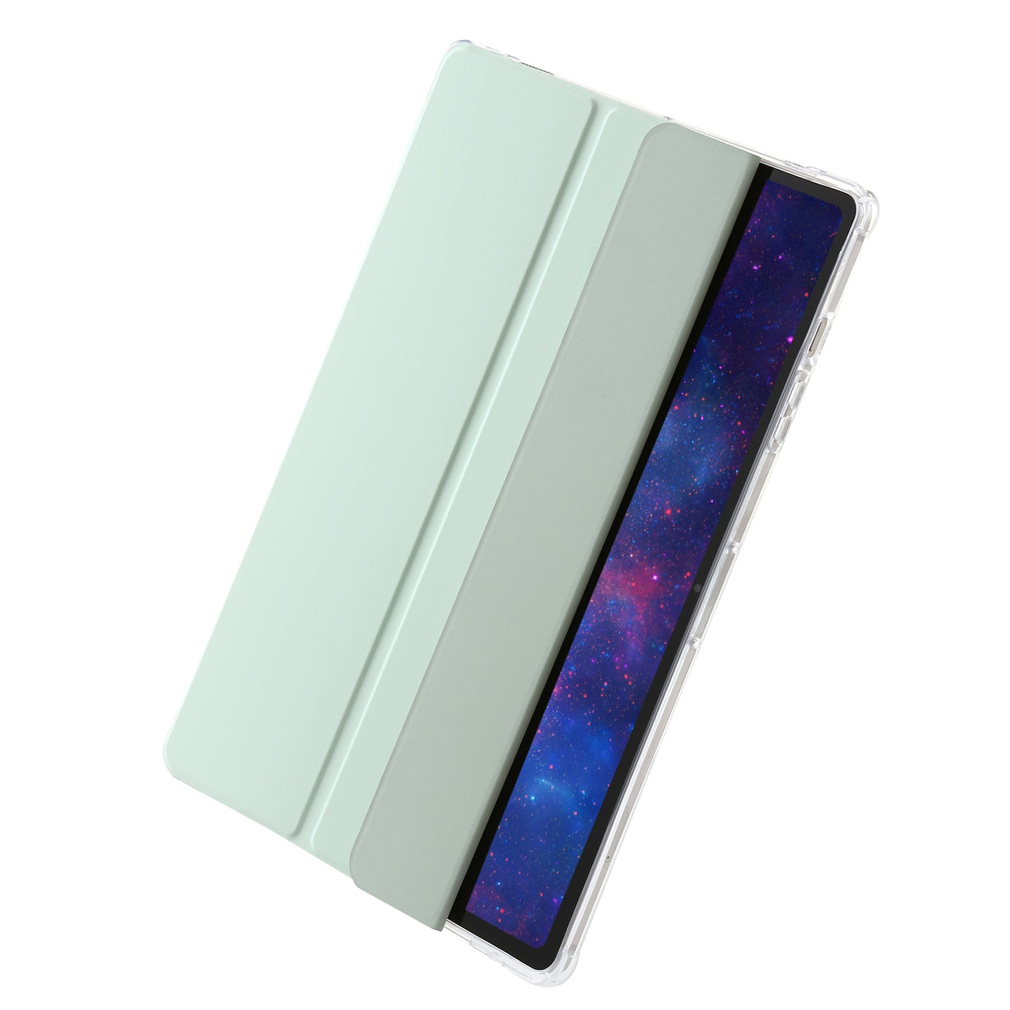 For Samsung Galaxy Tab S9 Ultra Tri-fold Stand Folio Smart Case PU Leather+Acrylic+TPU Clear Tablet Cover
