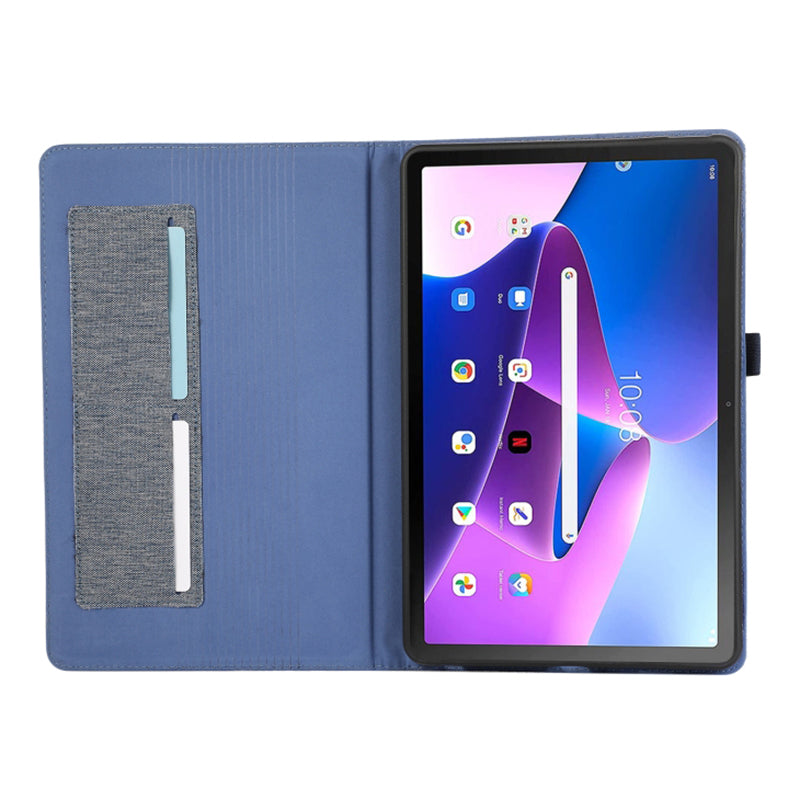 For Lenovo Tab M10 5G PU Leather Stand Cover Cloth Texture Anti-Scratch Tablet Case with Card Holder