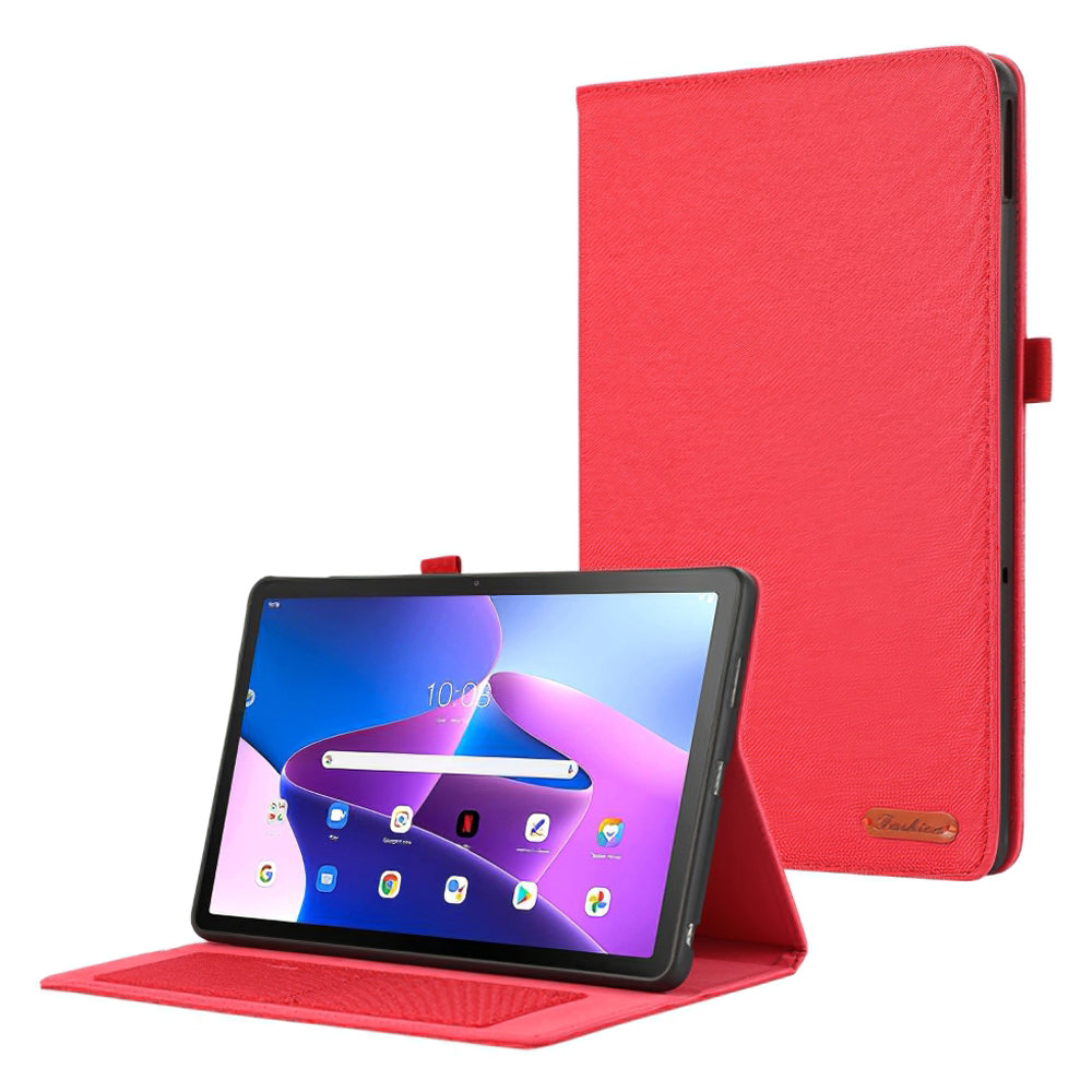 For Lenovo Tab M10 5G PU Leather Stand Cover Cloth Texture Anti-Scratch Tablet Case with Card Holder