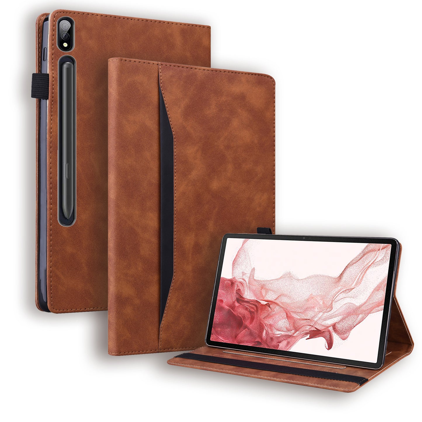 For Samsung Galaxy Tab S9+ Wallet Tablet Case Business PU Leather Stand Pencil Holder Loop Stand Cover