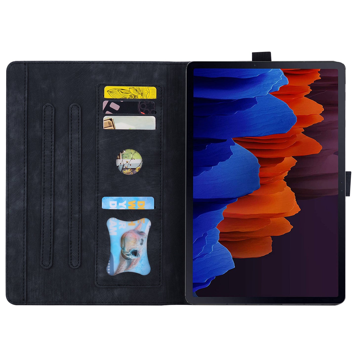 For Samsung Galaxy Tab S9+ PU Leather Card Holder Cover Flower Cat Imprinted Tablet Stand Case