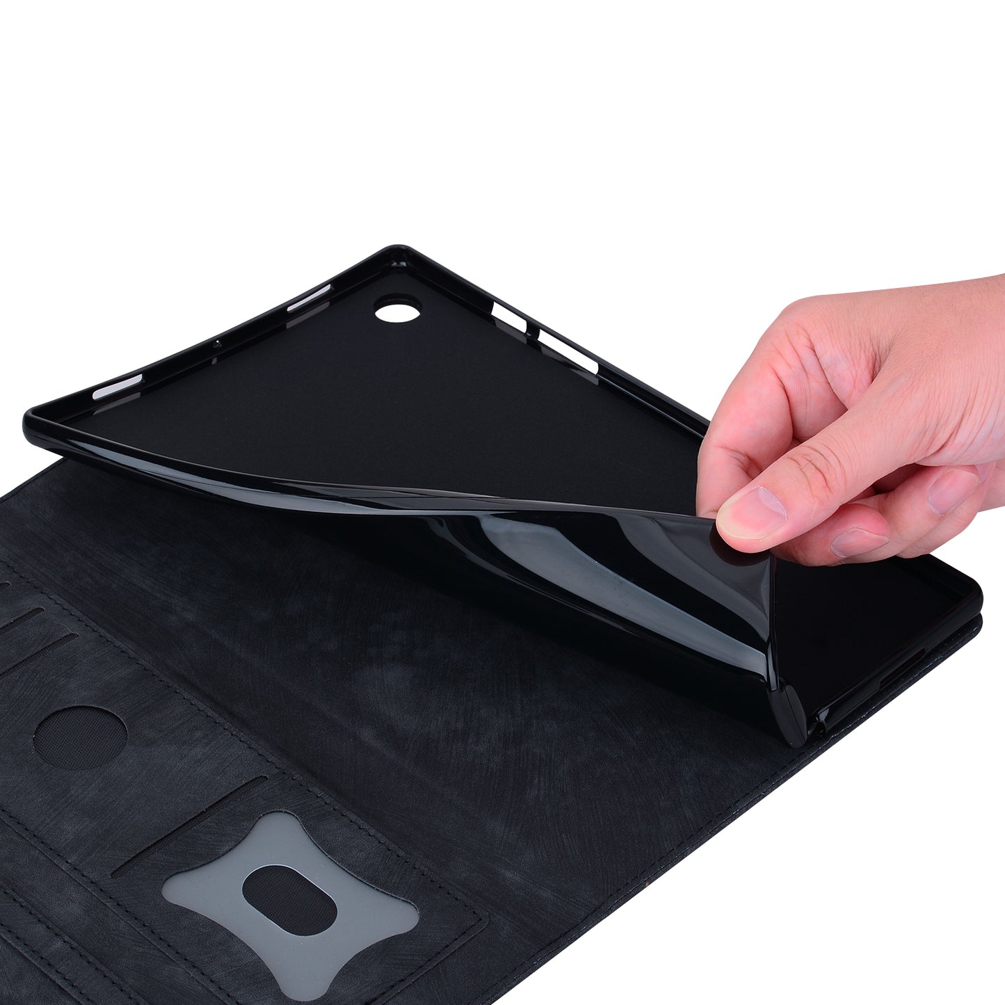 For Samsung Galaxy Tab S9+ PU Leather Card Holder Cover Flower Cat Imprinted Tablet Stand Case