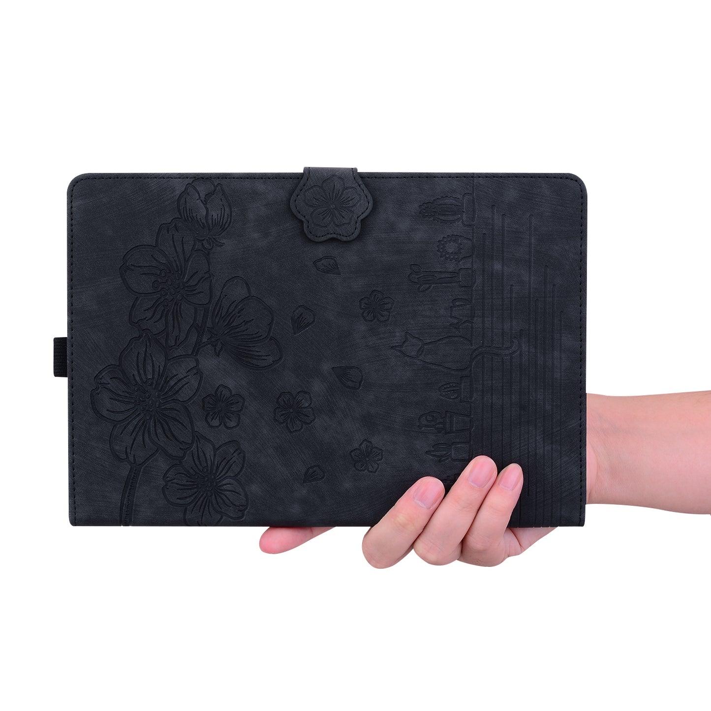 For Samsung Galaxy Tab S9+ PU Leather Card Holder Cover Flower Cat Imprinted Tablet Stand Case