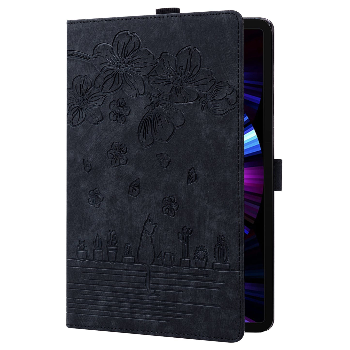 For Samsung Galaxy Tab S9+ PU Leather Card Holder Cover Flower Cat Imprinted Tablet Stand Case