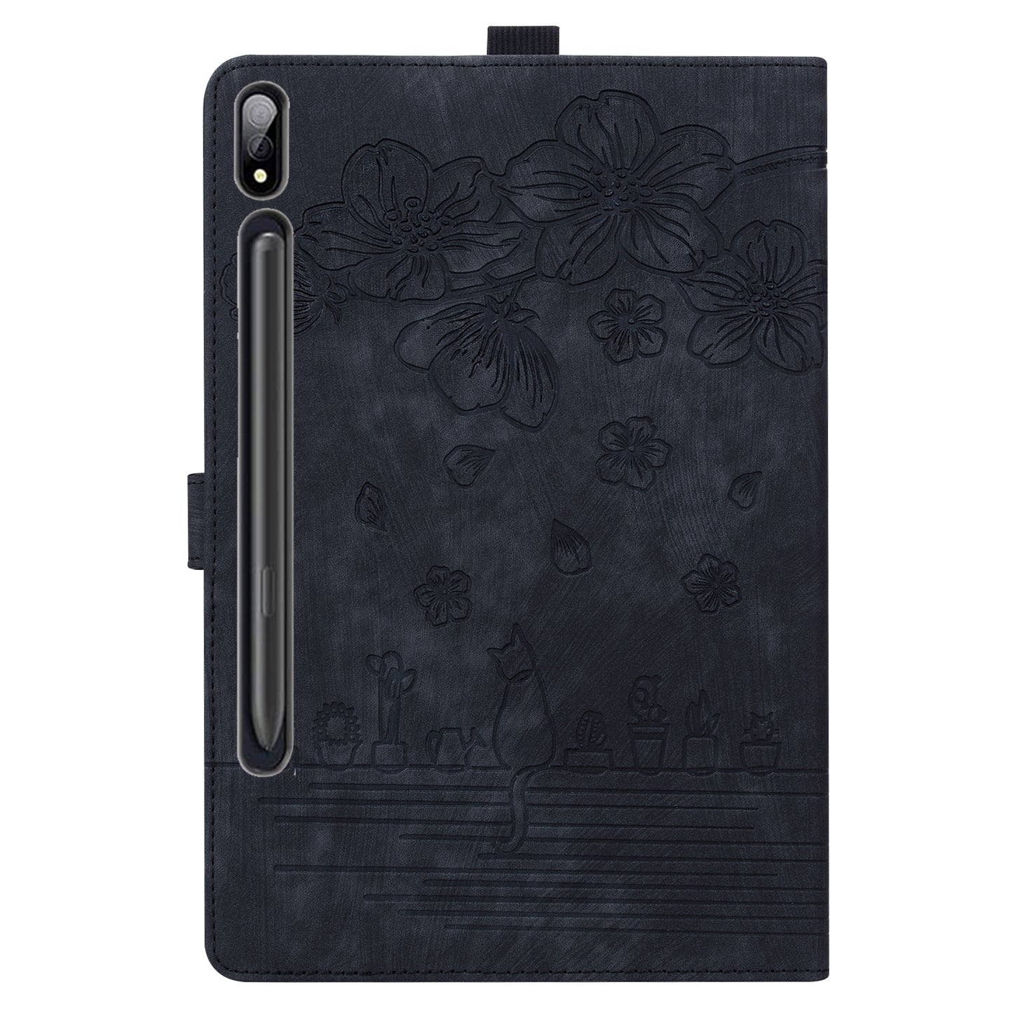 For Samsung Galaxy Tab S9+ PU Leather Card Holder Cover Flower Cat Imprinted Tablet Stand Case