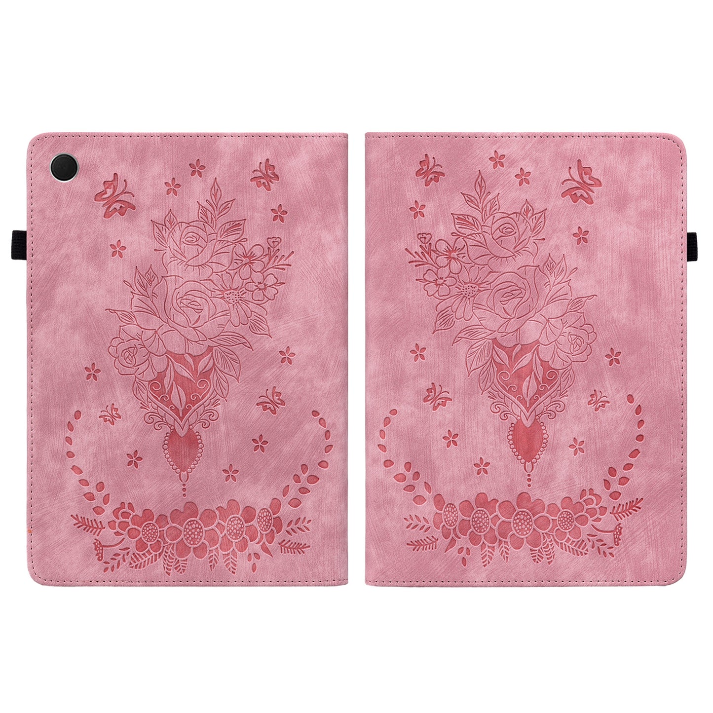 For Samsung Galaxy Tab A9+ PU Leather Card Holder Tablet Cover Butterfly Rose Imprinted Stand Case