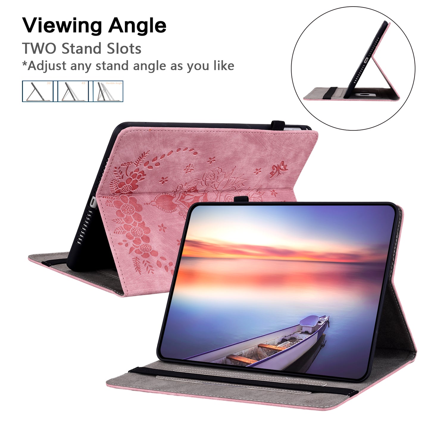 For Samsung Galaxy Tab A9+ PU Leather Card Holder Tablet Cover Butterfly Rose Imprinted Stand Case