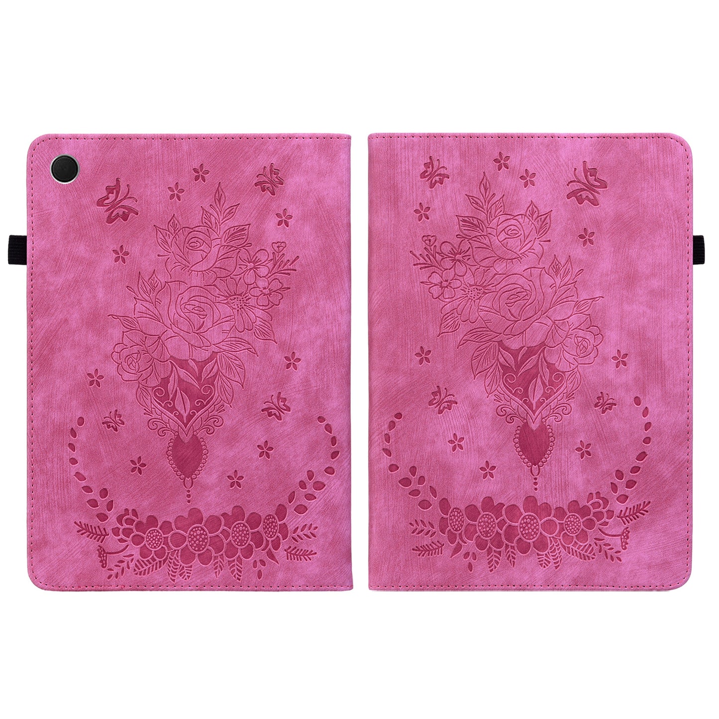 For Samsung Galaxy Tab A9+ PU Leather Card Holder Tablet Cover Butterfly Rose Imprinted Stand Case