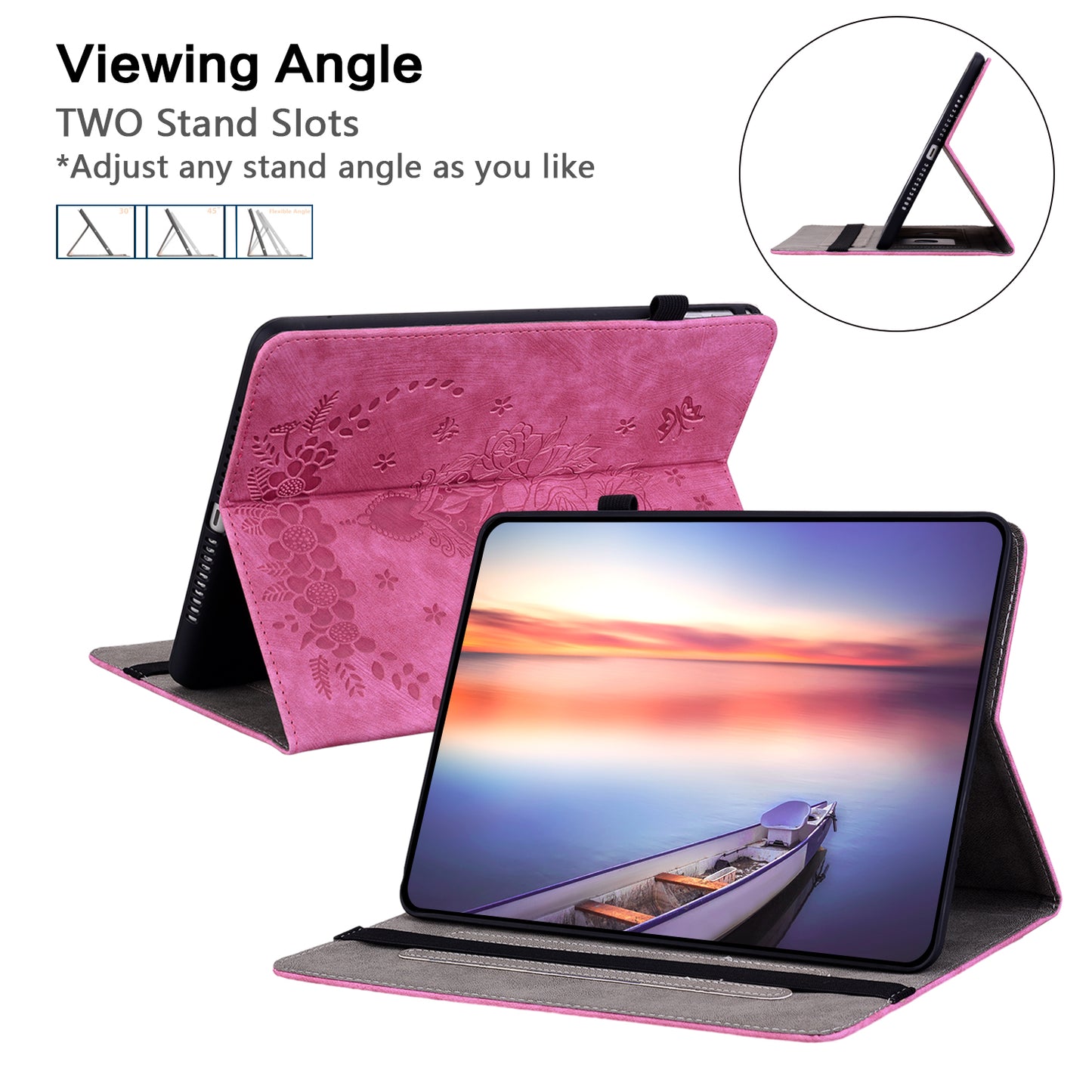 For Samsung Galaxy Tab A9+ PU Leather Card Holder Tablet Cover Butterfly Rose Imprinted Stand Case