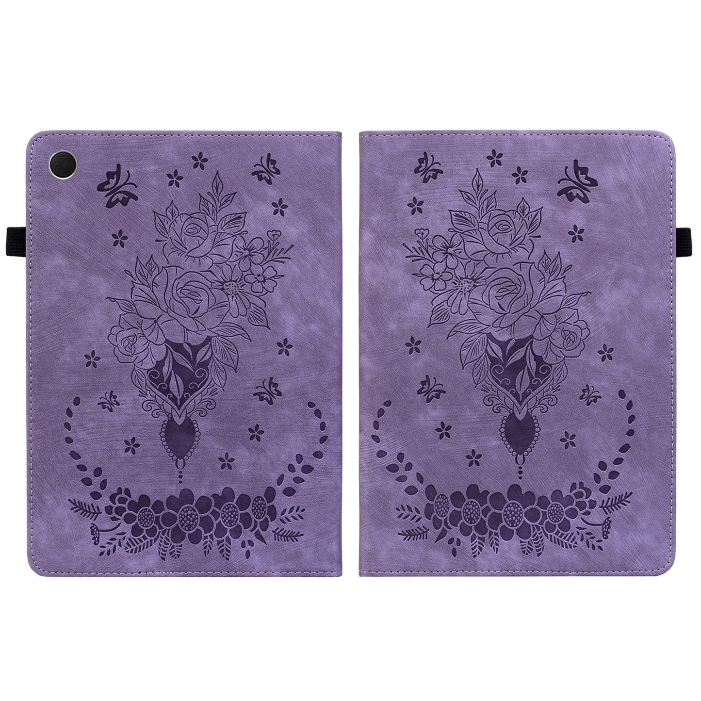For Samsung Galaxy Tab A9+ PU Leather Card Holder Tablet Cover Butterfly Rose Imprinted Stand Case