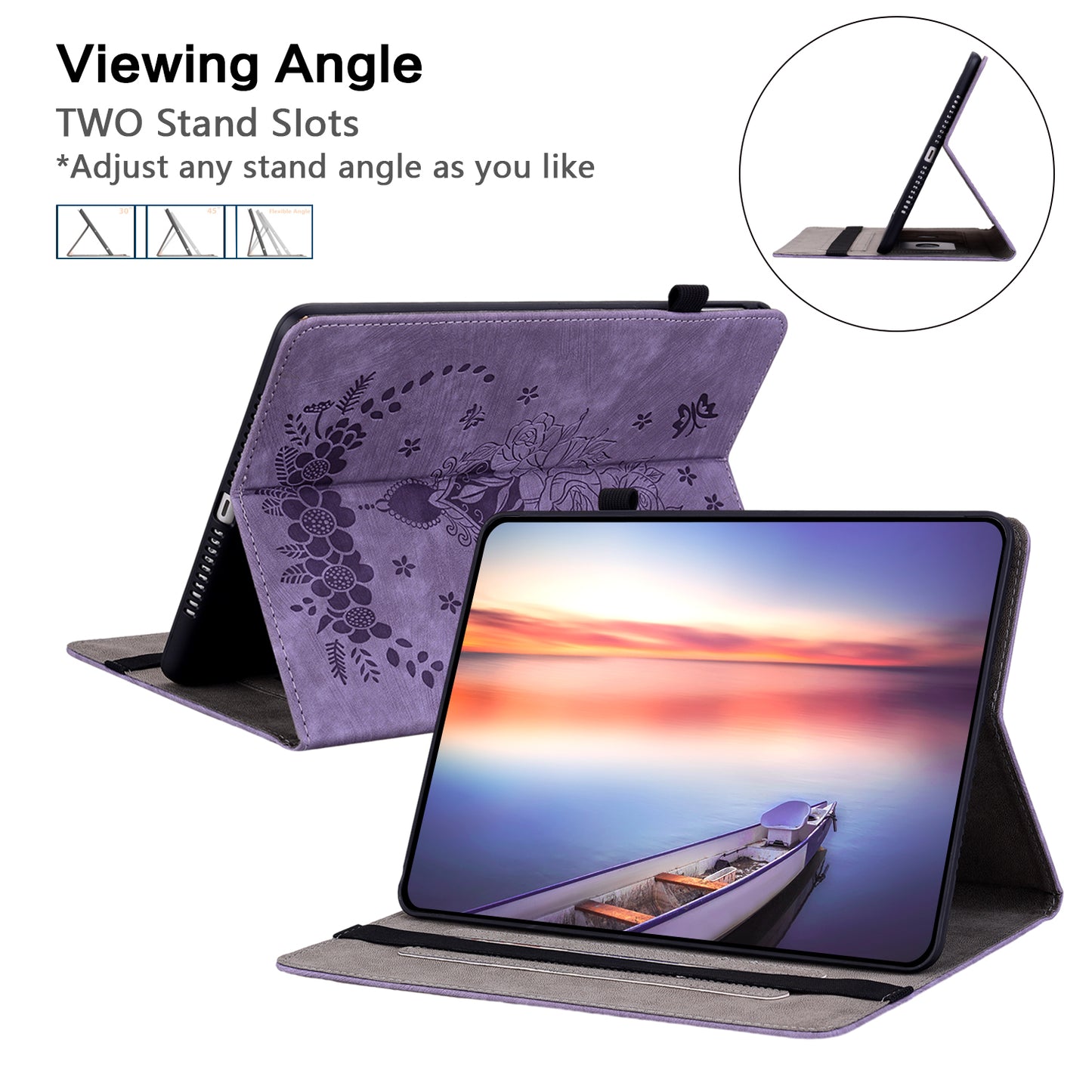 For Samsung Galaxy Tab A9+ PU Leather Card Holder Tablet Cover Butterfly Rose Imprinted Stand Case