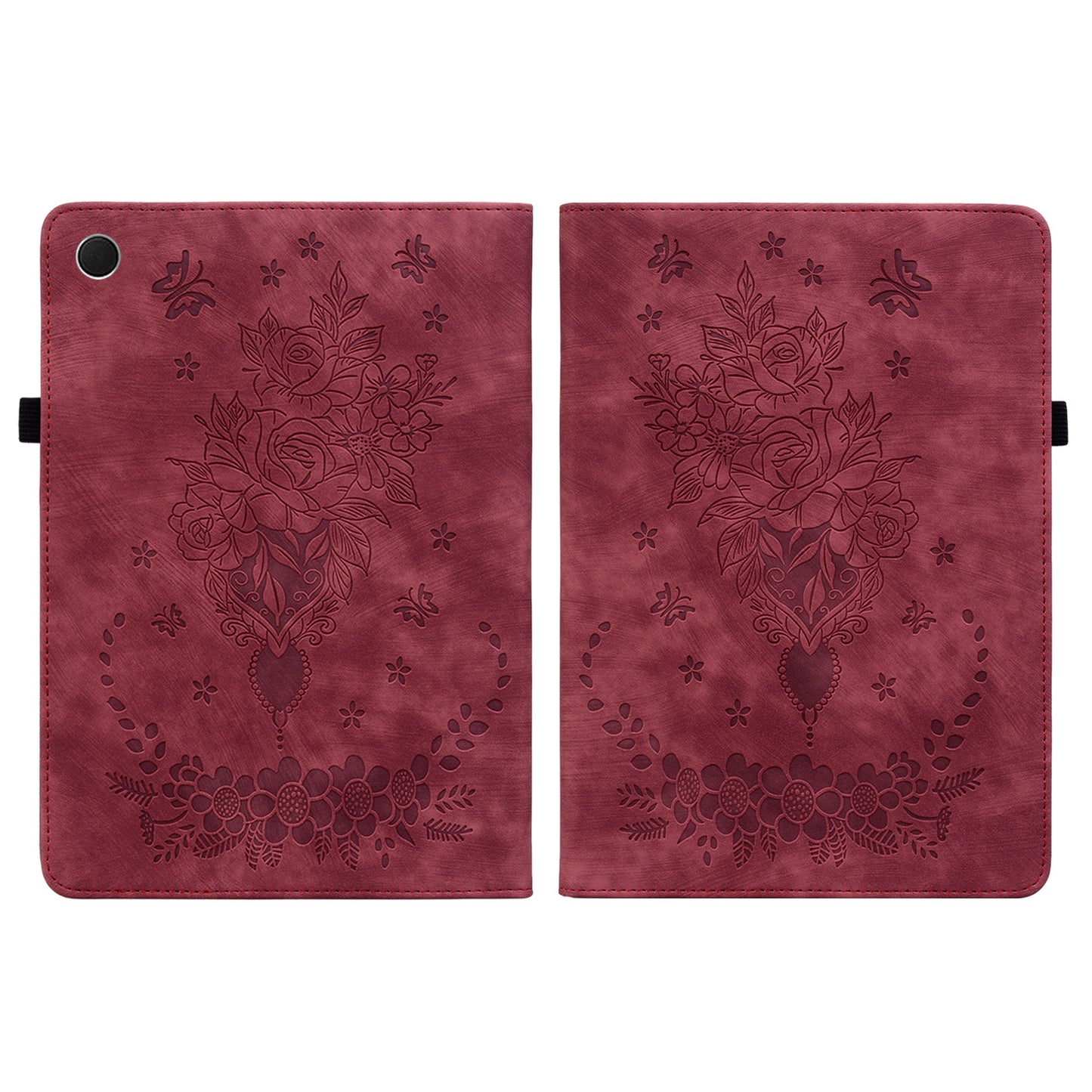 For Samsung Galaxy Tab A9+ PU Leather Card Holder Tablet Cover Butterfly Rose Imprinted Stand Case