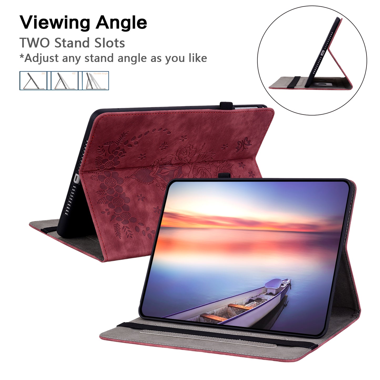 For Samsung Galaxy Tab A9+ PU Leather Card Holder Tablet Cover Butterfly Rose Imprinted Stand Case
