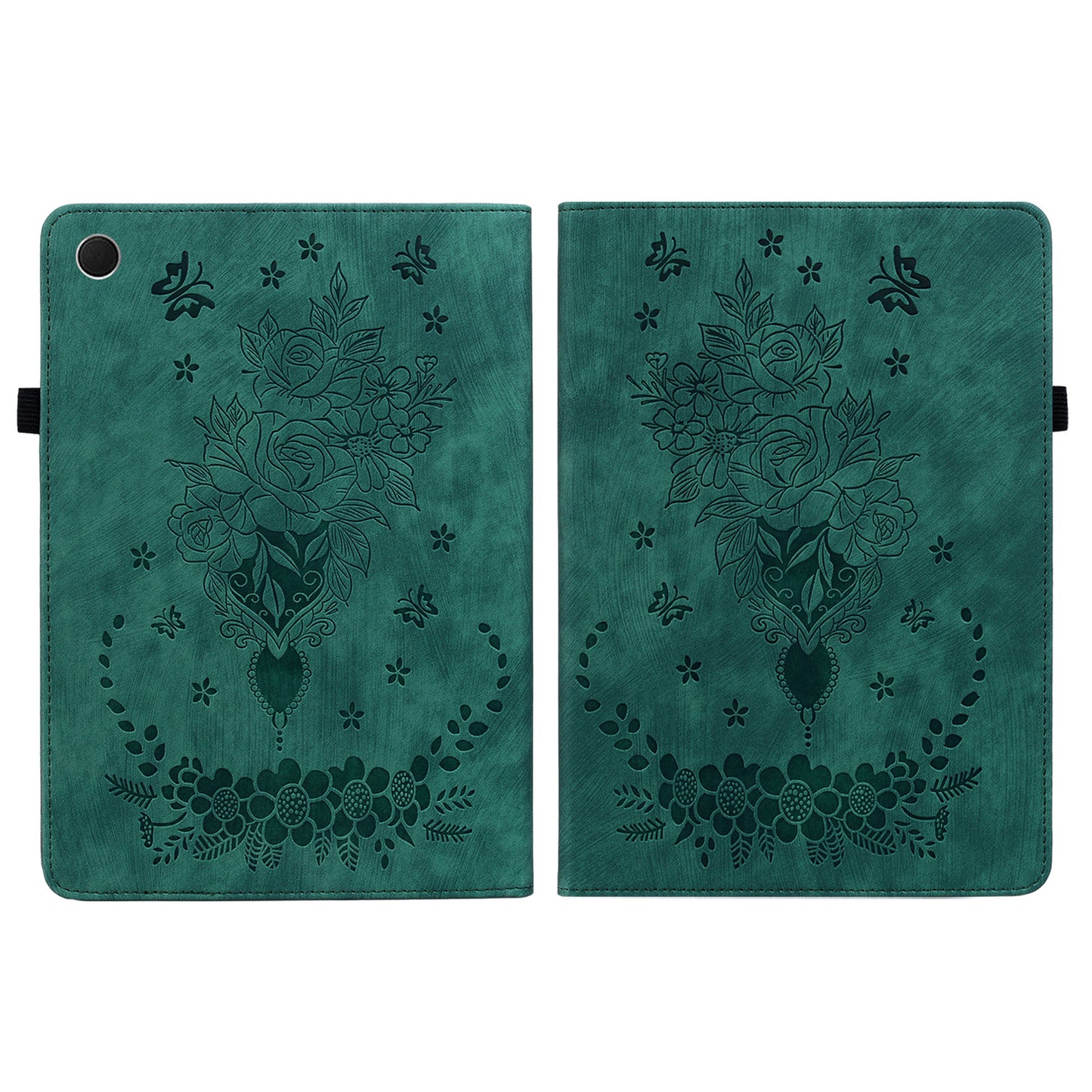 For Samsung Galaxy Tab A9+ PU Leather Card Holder Tablet Cover Butterfly Rose Imprinted Stand Case