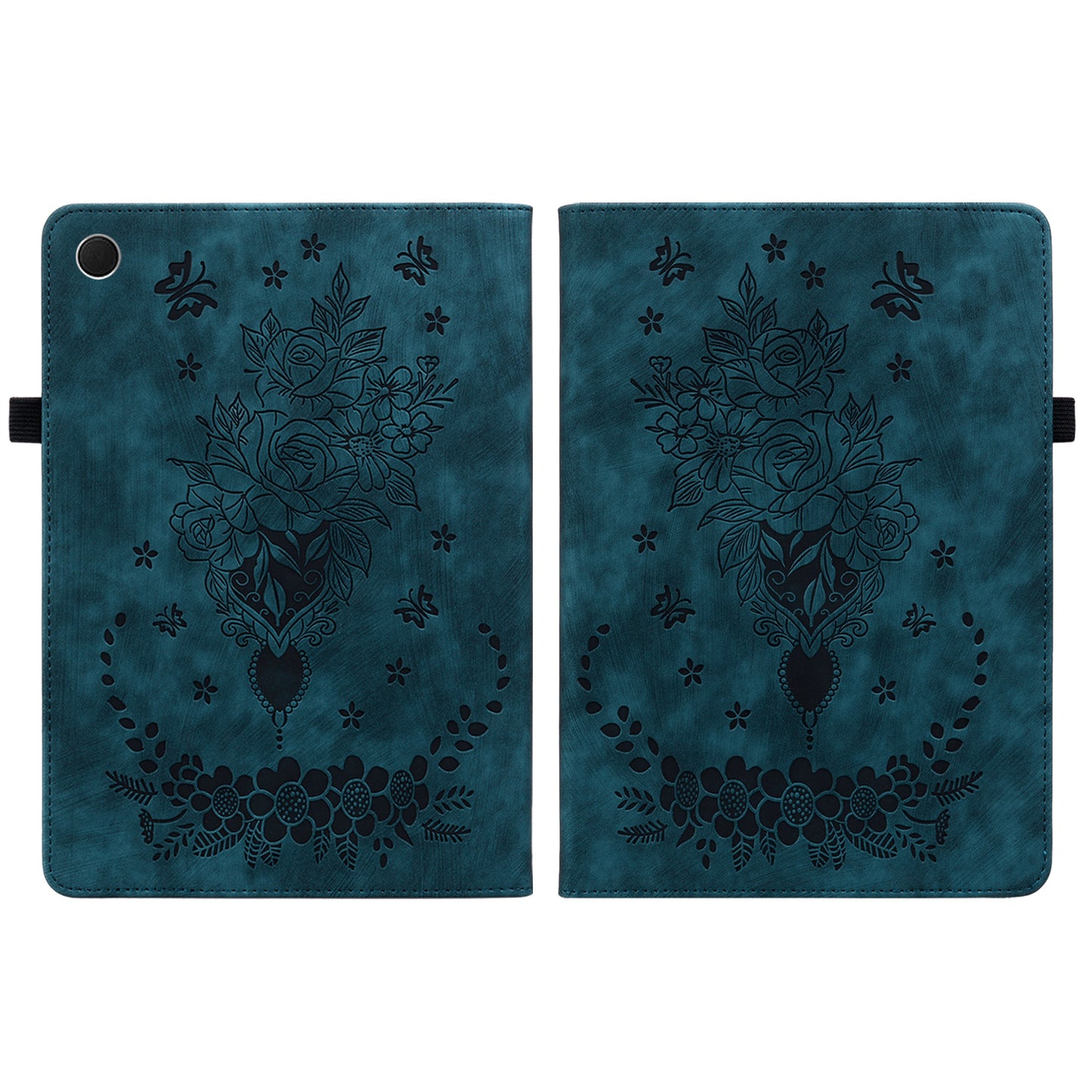 For Samsung Galaxy Tab A9+ PU Leather Card Holder Tablet Cover Butterfly Rose Imprinted Stand Case