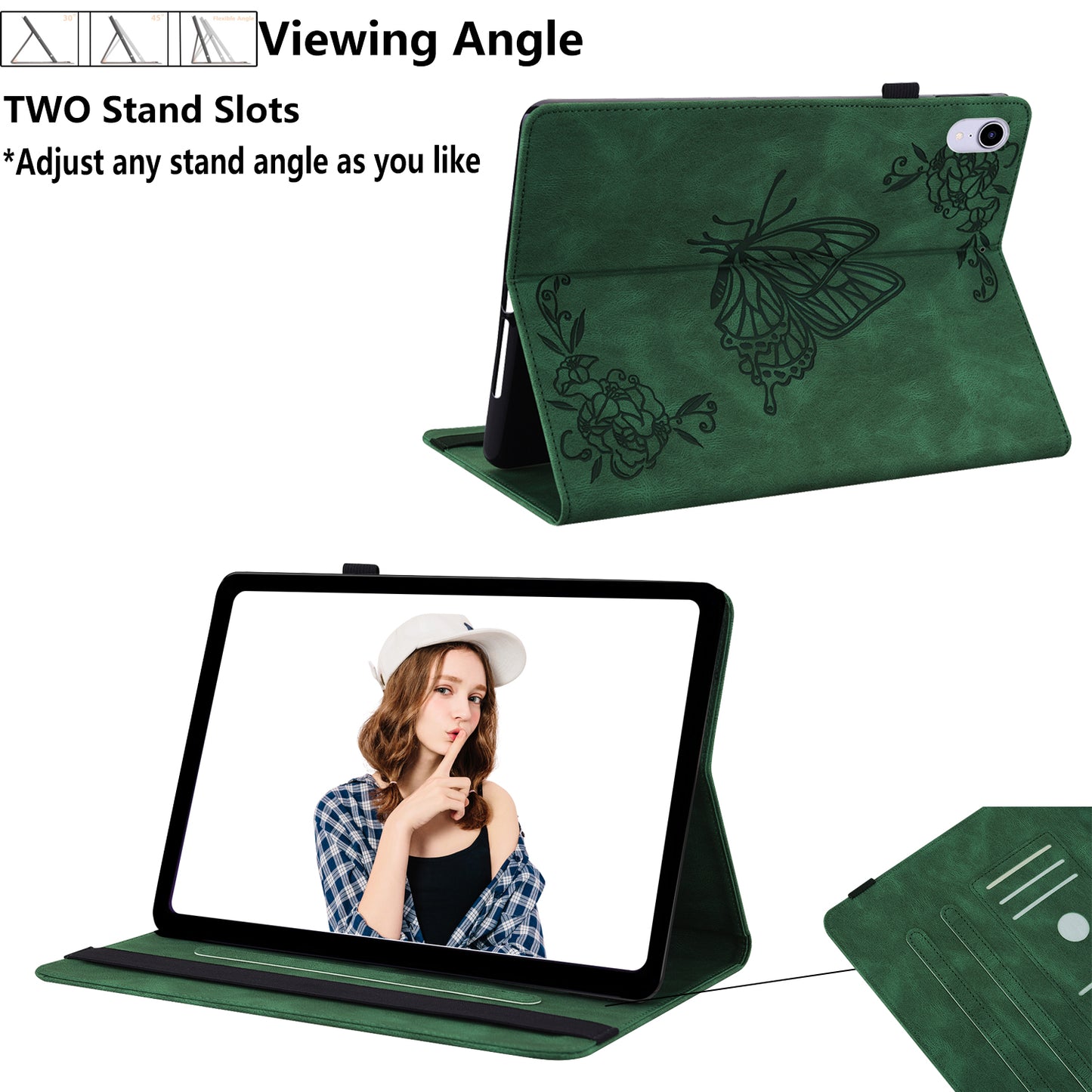 For Samsung Galaxy Tab A9+ Card Holder Tablet Case PU Leather Butterfly Flower Imprinted Stand Cover