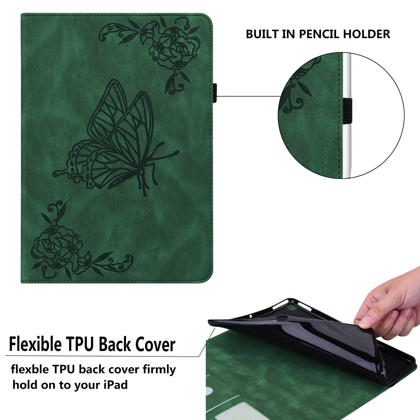 For Samsung Galaxy Tab A9+ Card Holder Tablet Case PU Leather Butterfly Flower Imprinted Stand Cover