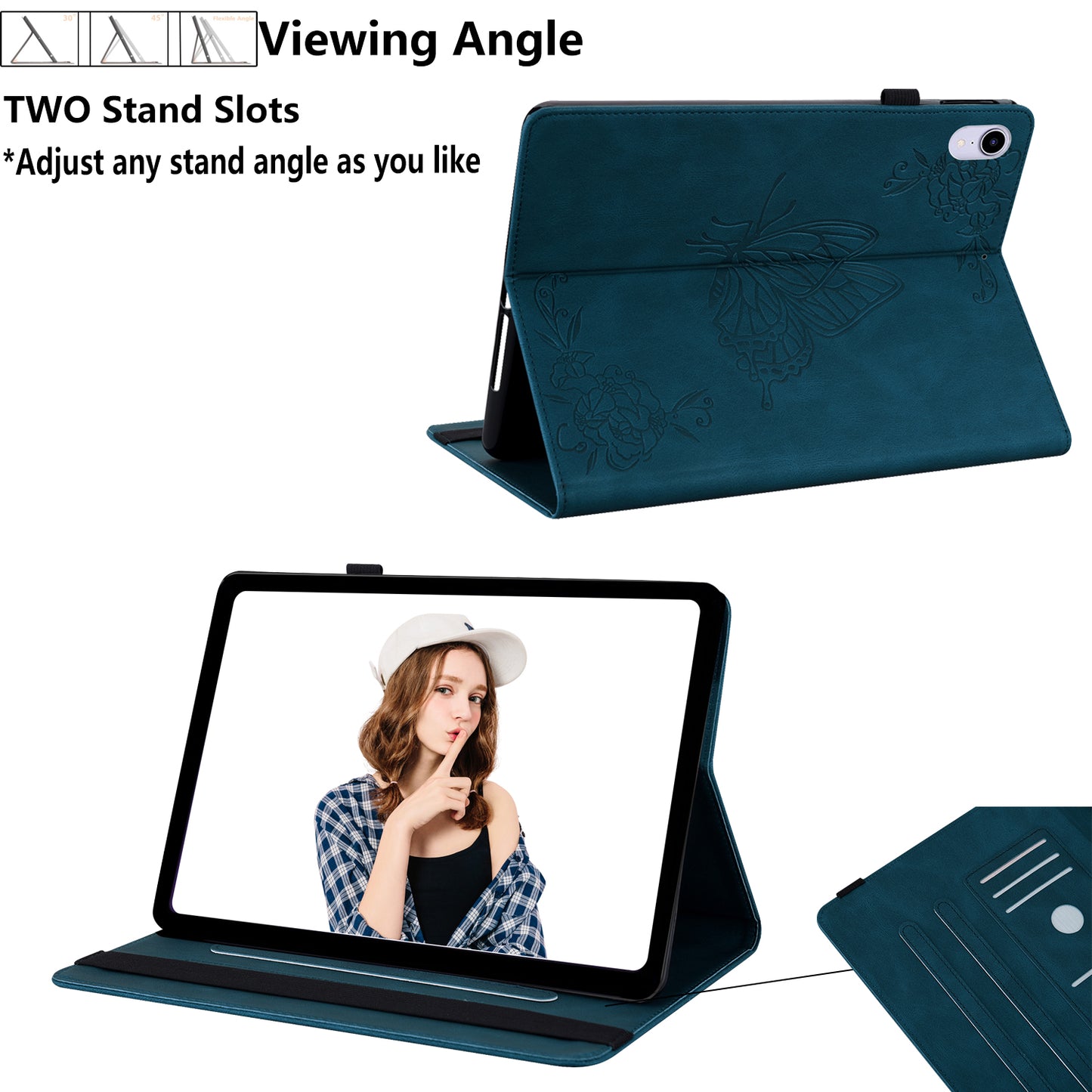 For Samsung Galaxy Tab A9+ Card Holder Tablet Case PU Leather Butterfly Flower Imprinted Stand Cover