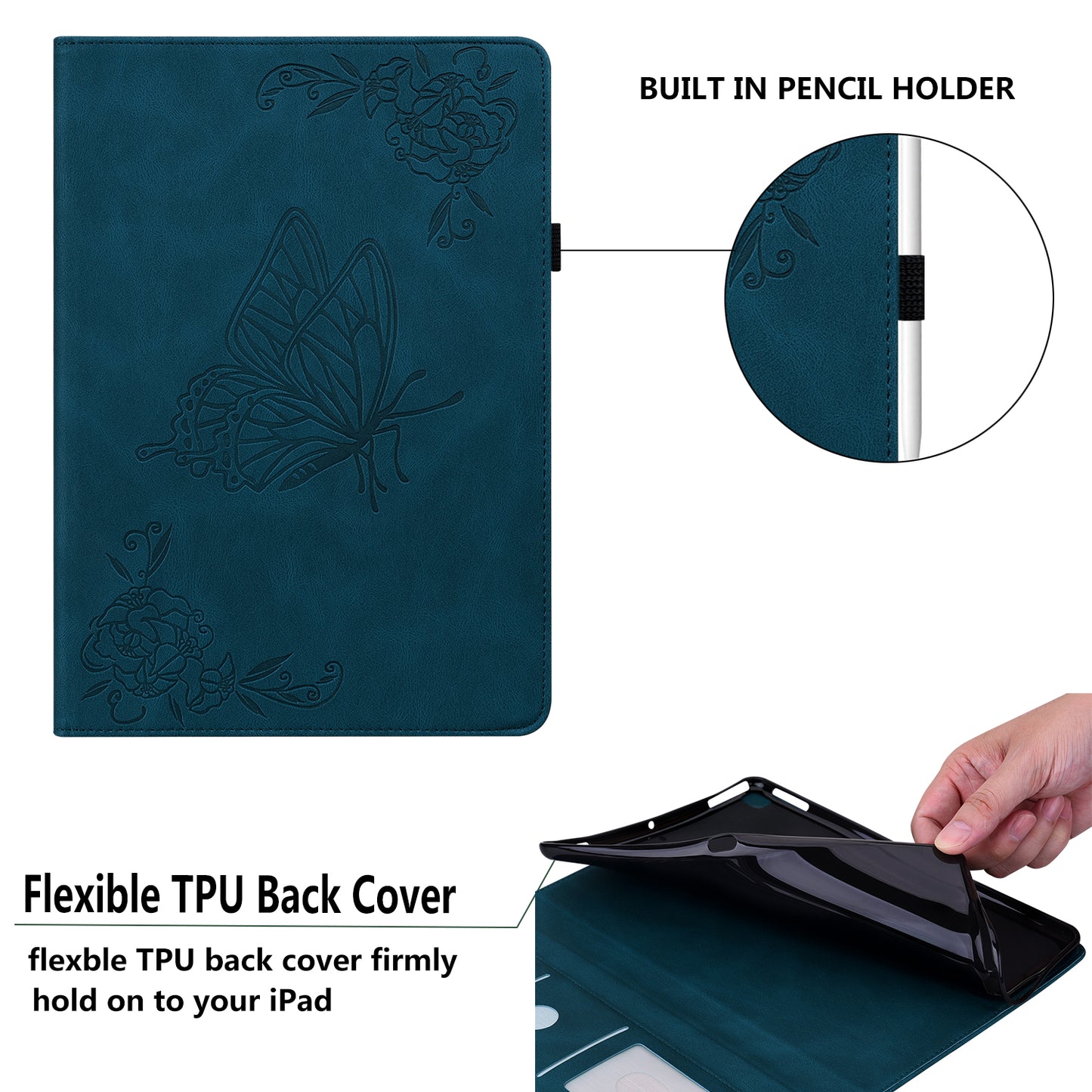 For Samsung Galaxy Tab A9+ Card Holder Tablet Case PU Leather Butterfly Flower Imprinted Stand Cover