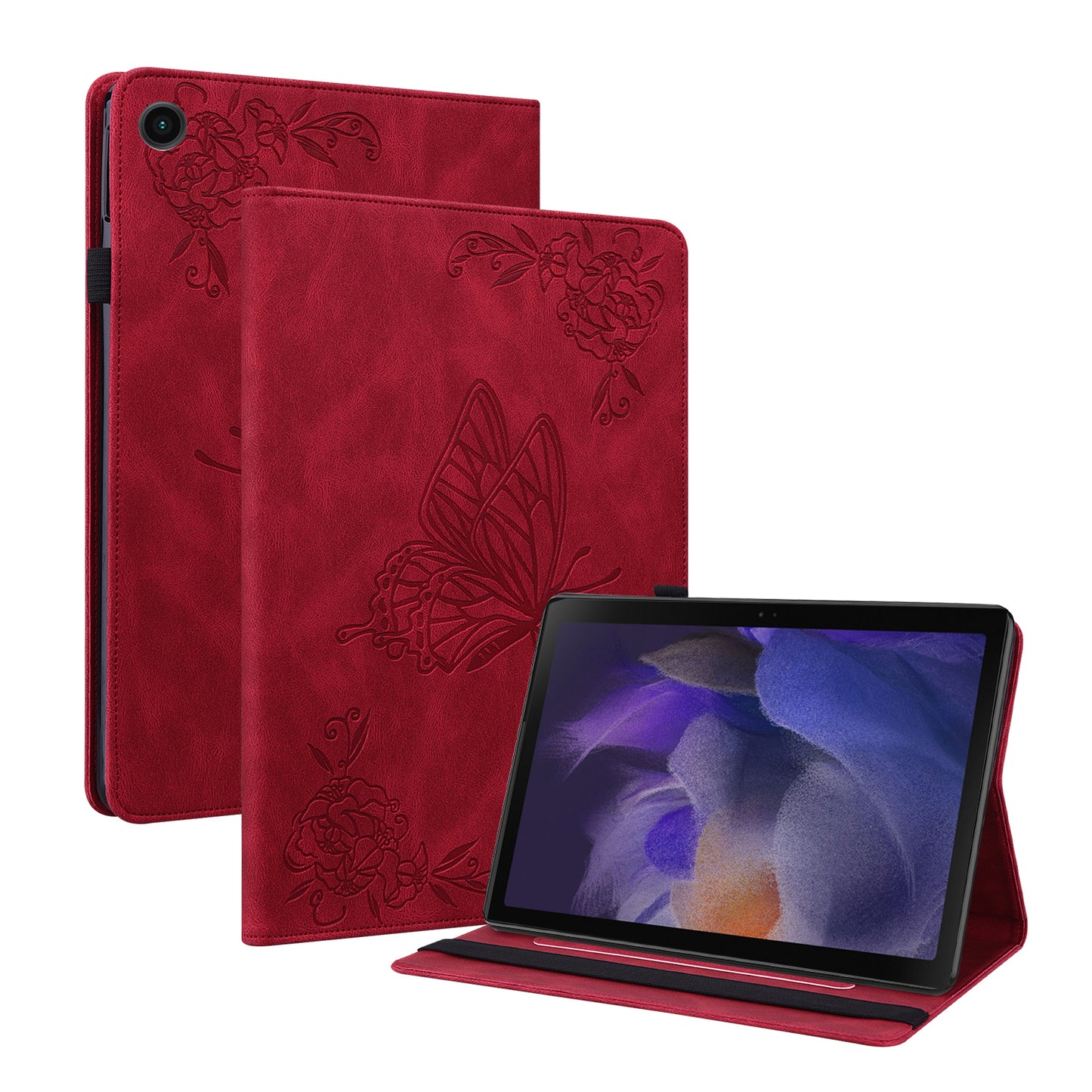 For Samsung Galaxy Tab A9+ Card Holder Tablet Case PU Leather Butterfly Flower Imprinted Stand Cover