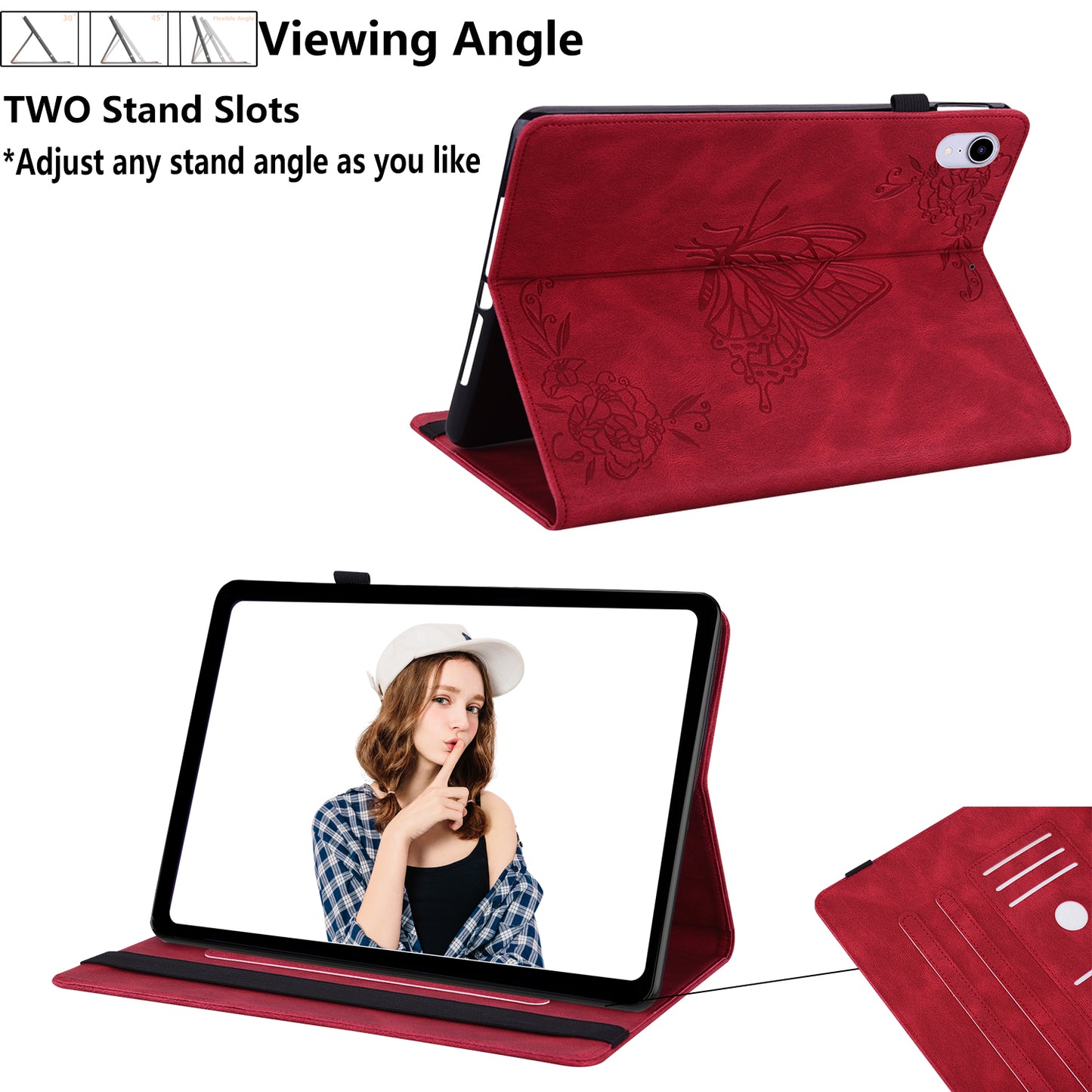 For Samsung Galaxy Tab A9+ Card Holder Tablet Case PU Leather Butterfly Flower Imprinted Stand Cover