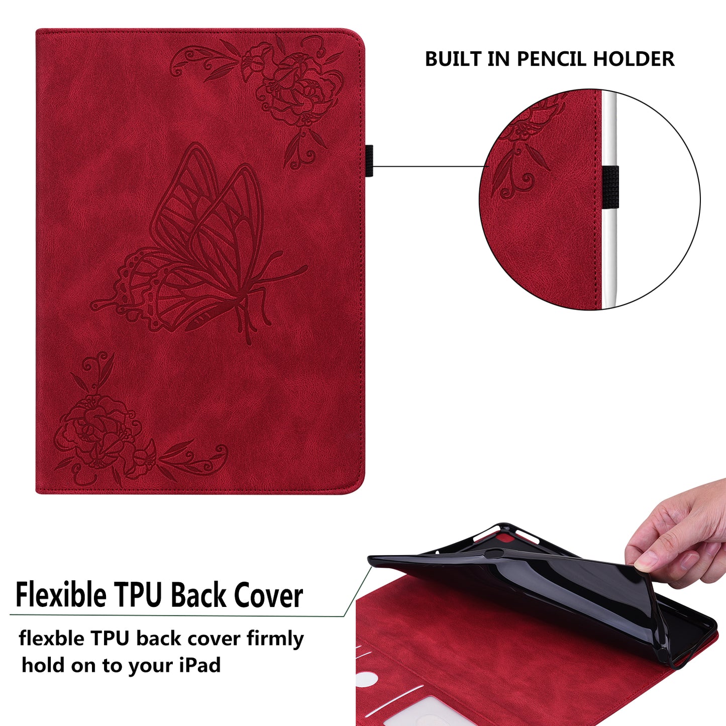 For Samsung Galaxy Tab A9+ Card Holder Tablet Case PU Leather Butterfly Flower Imprinted Stand Cover