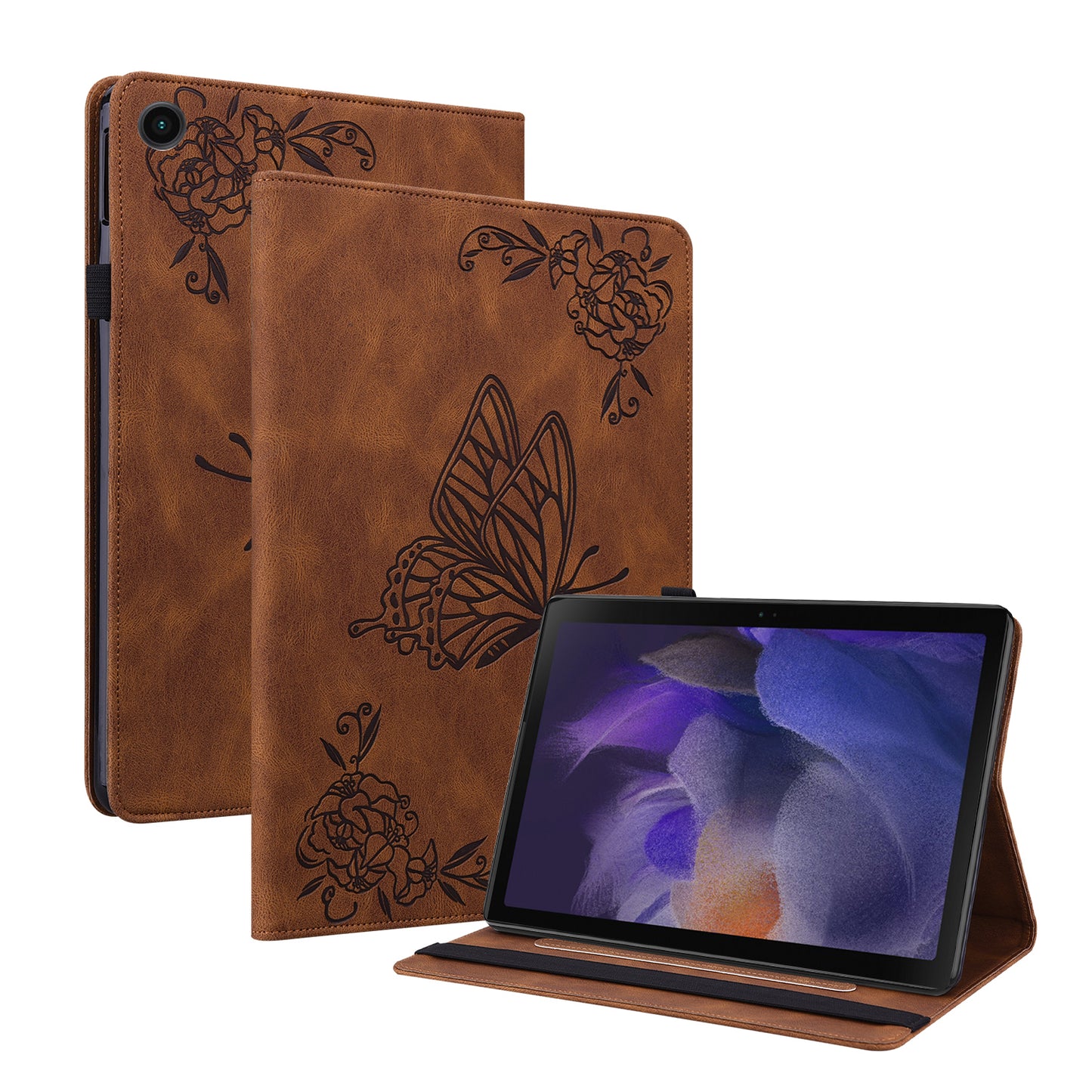 For Samsung Galaxy Tab A9+ Card Holder Tablet Case PU Leather Butterfly Flower Imprinted Stand Cover