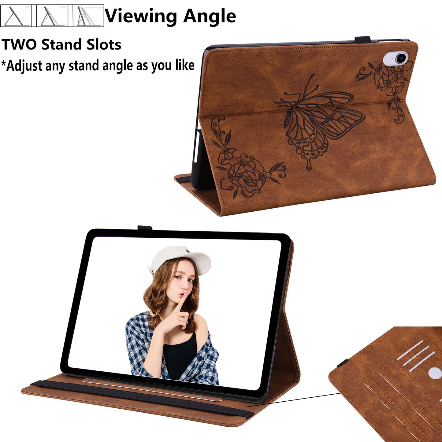 For Samsung Galaxy Tab A9+ Card Holder Tablet Case PU Leather Butterfly Flower Imprinted Stand Cover