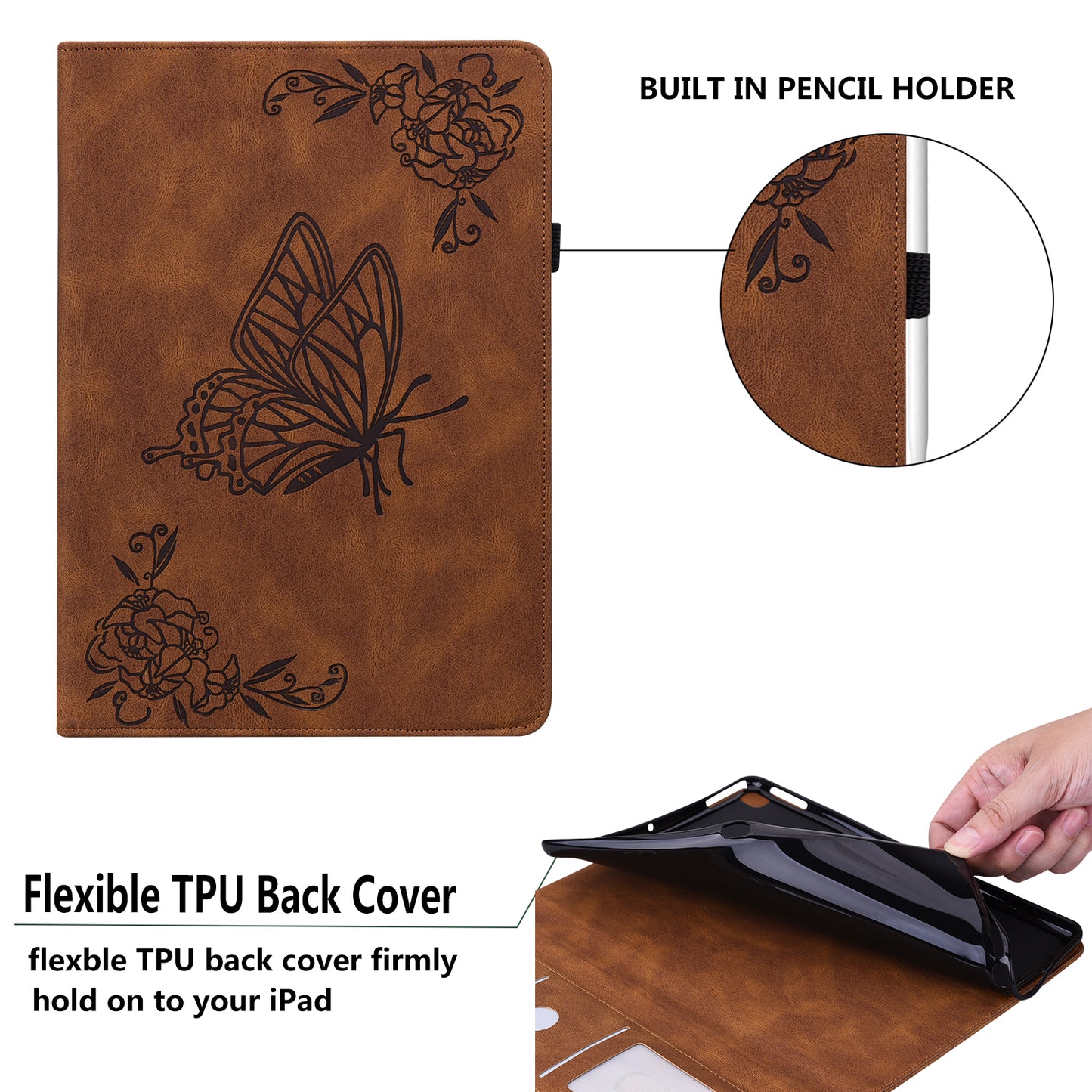 For Samsung Galaxy Tab A9+ Card Holder Tablet Case PU Leather Butterfly Flower Imprinted Stand Cover