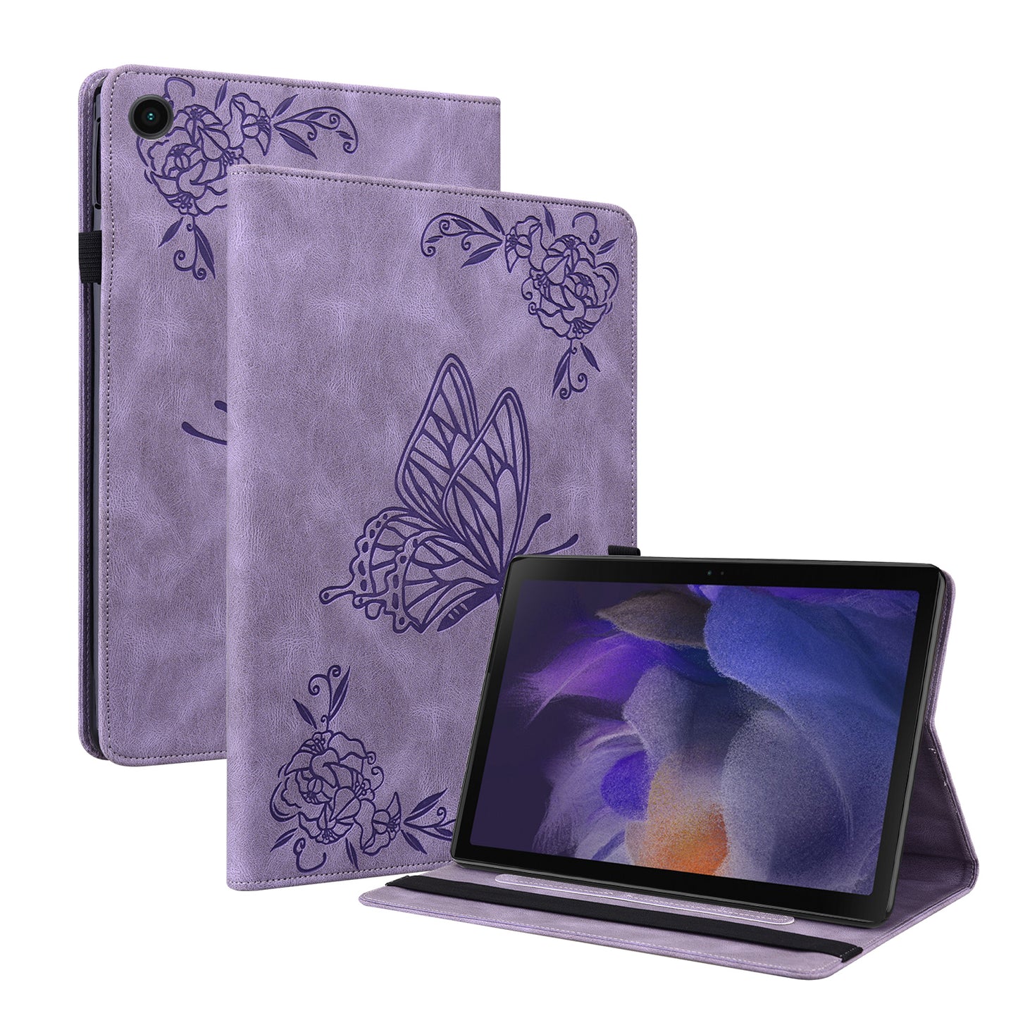 For Samsung Galaxy Tab A9+ Card Holder Tablet Case PU Leather Butterfly Flower Imprinted Stand Cover